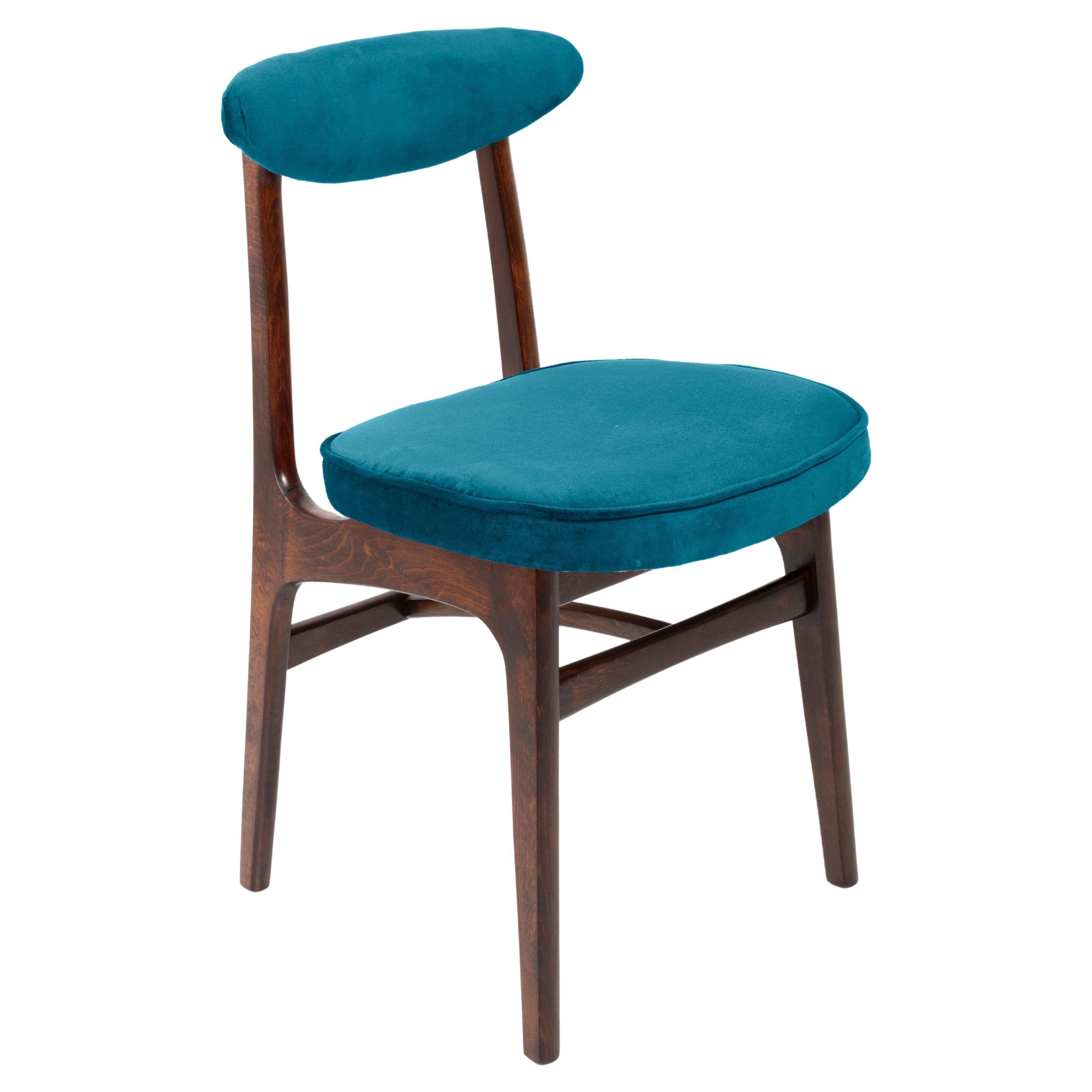 Mid Century Petrol Blue Velvet Chair designed by Rajmund Halas, Europe, 1960s For Sale