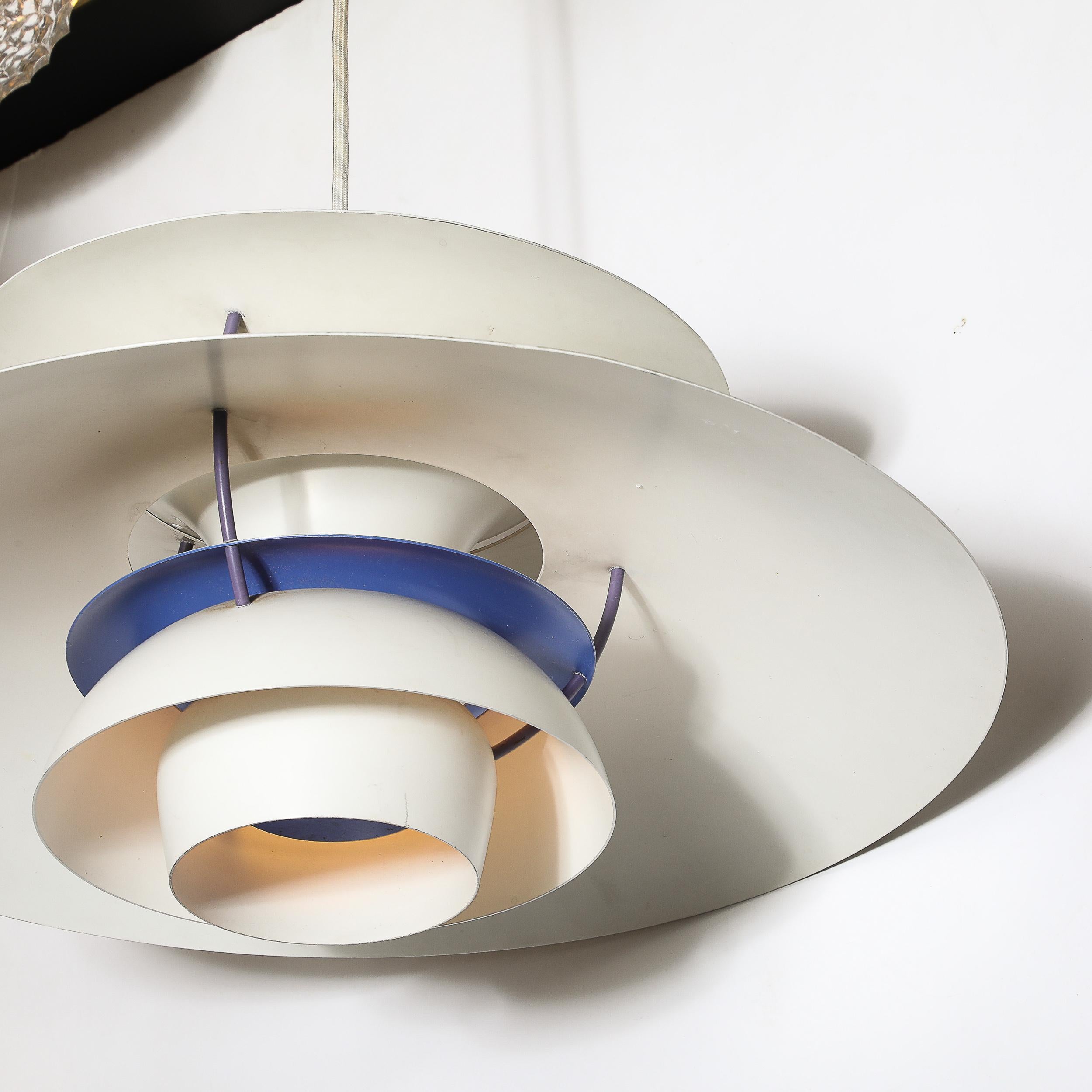 Mid-Century PH5 Pendant White & Blue Enamel Chandelier by Poul Henningsen For Sale 4