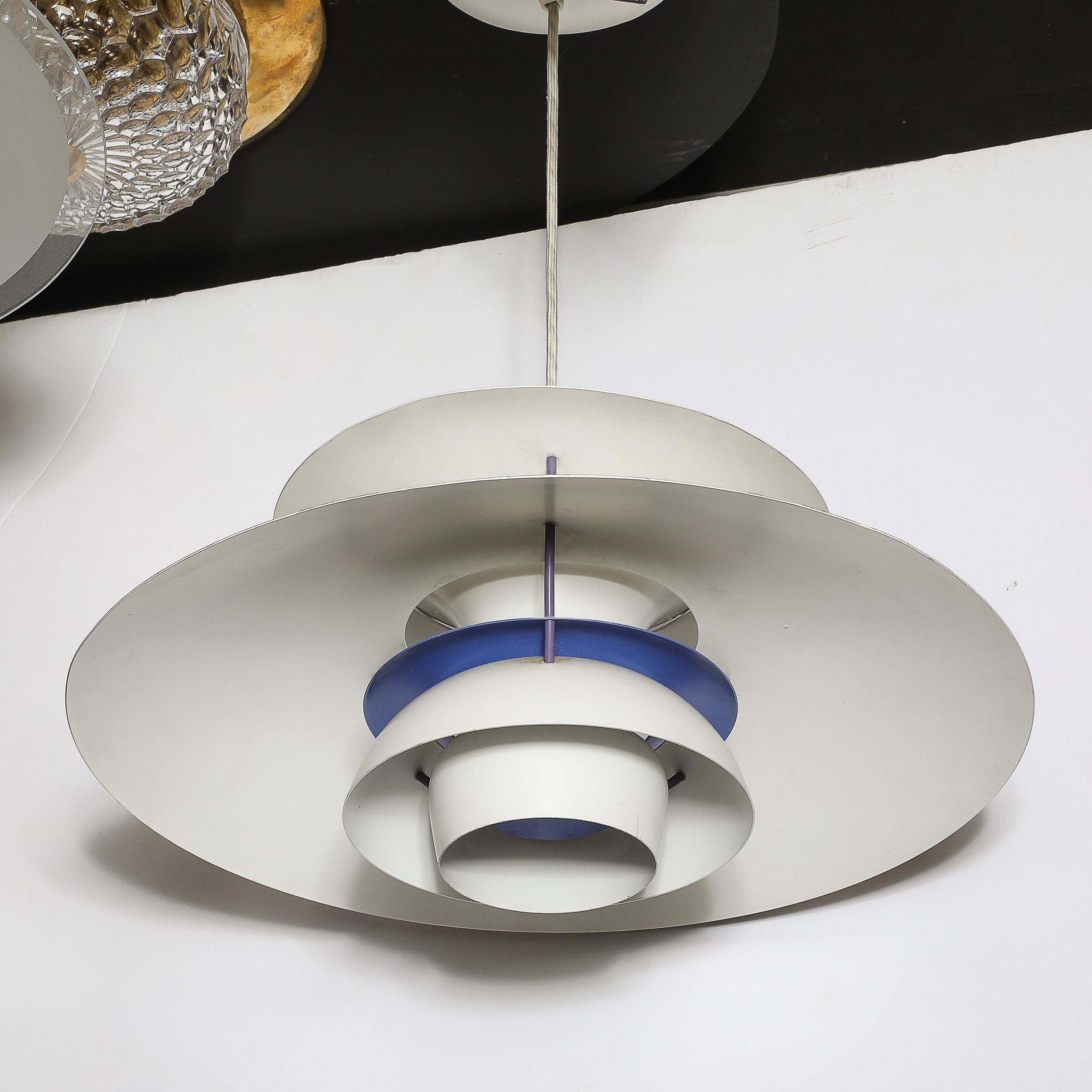 Mid-Century PH5 Pendant White & Blue Enamel Chandelier by Poul Henningsen For Sale 6
