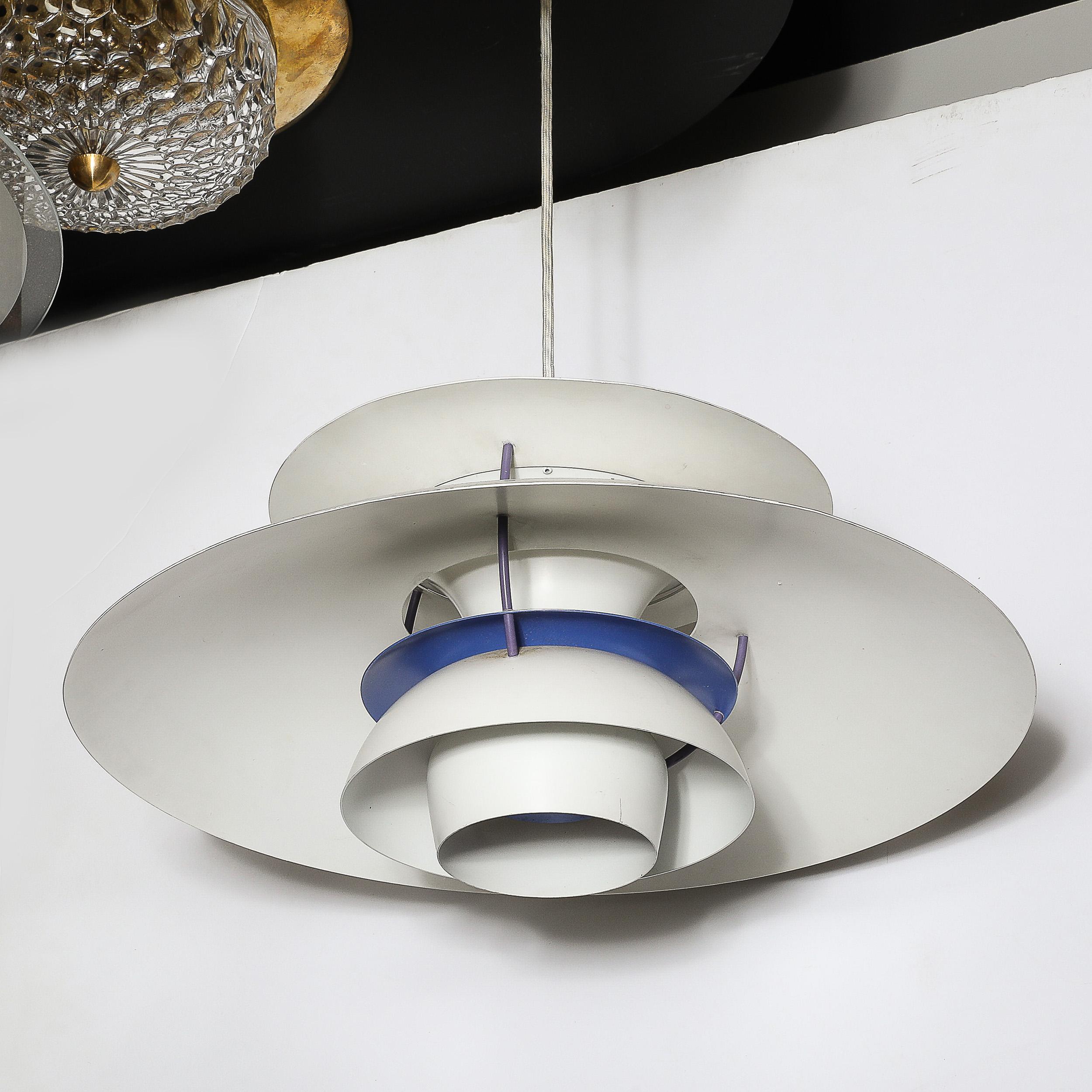 Mid-Century PH5 Pendant White & Blue Enamel Chandelier by Poul Henningsen For Sale 7