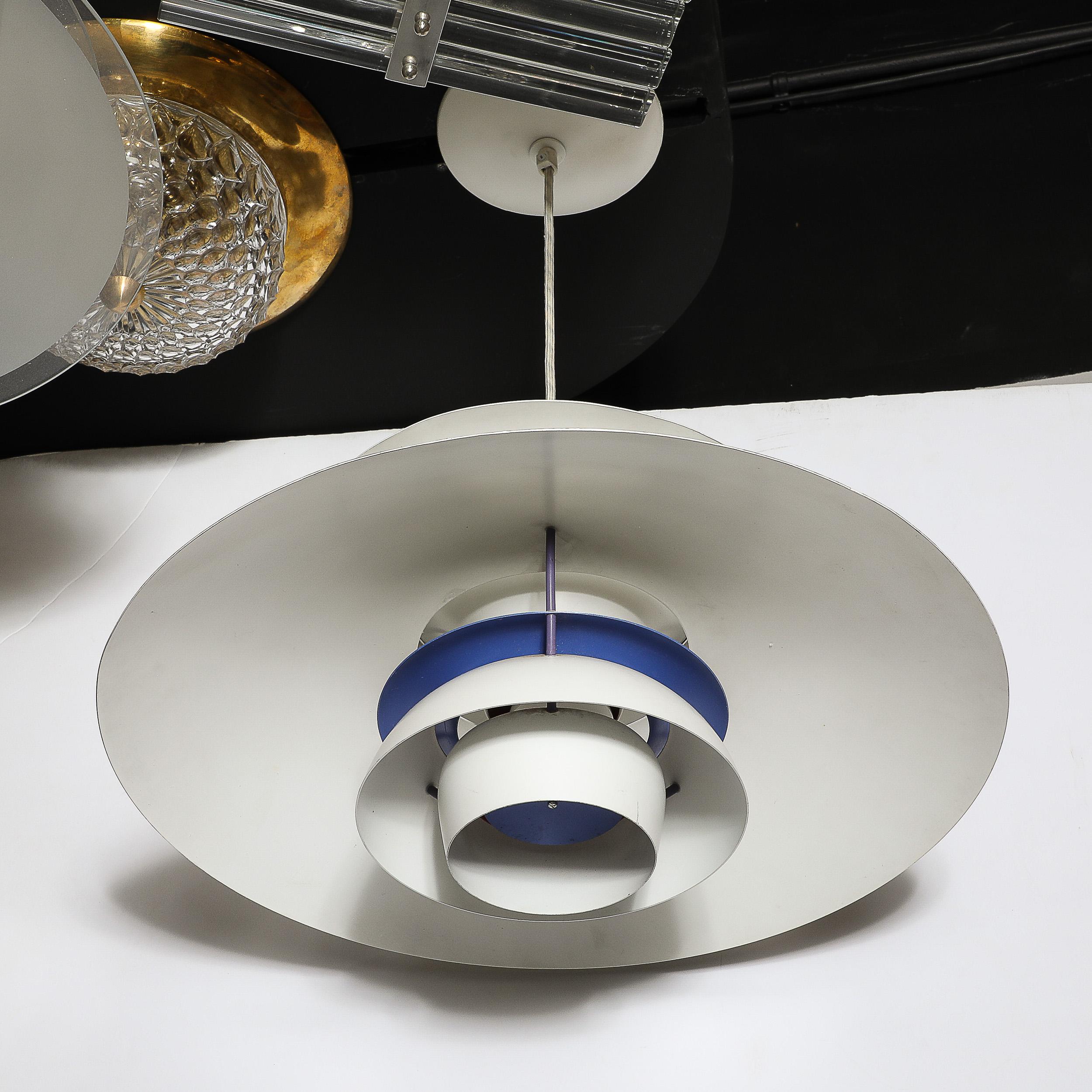 Mid-Century PH5 Pendant White & Blue Enamel Chandelier by Poul Henningsen For Sale 8