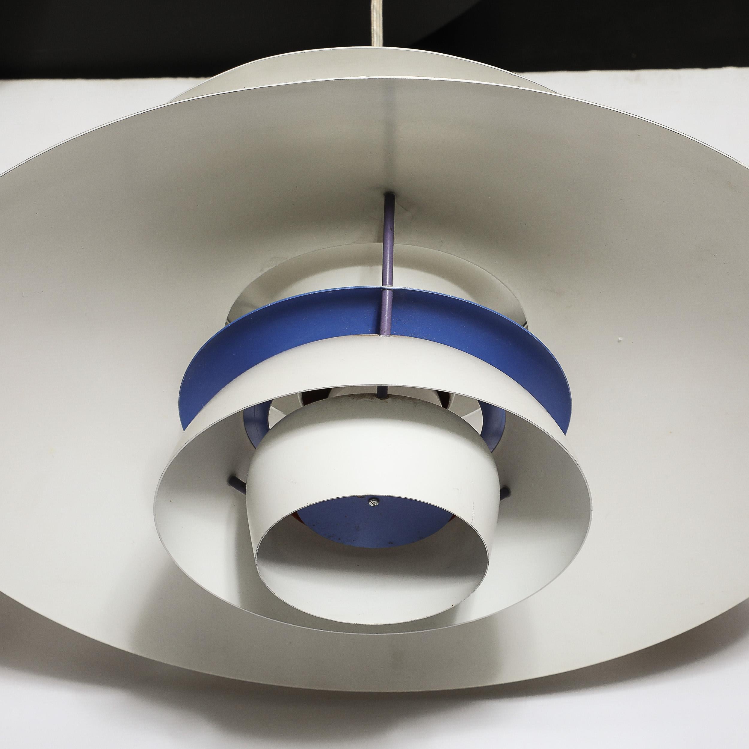 Mid-Century PH5 Pendant White & Blue Enamel Chandelier by Poul Henningsen For Sale 9