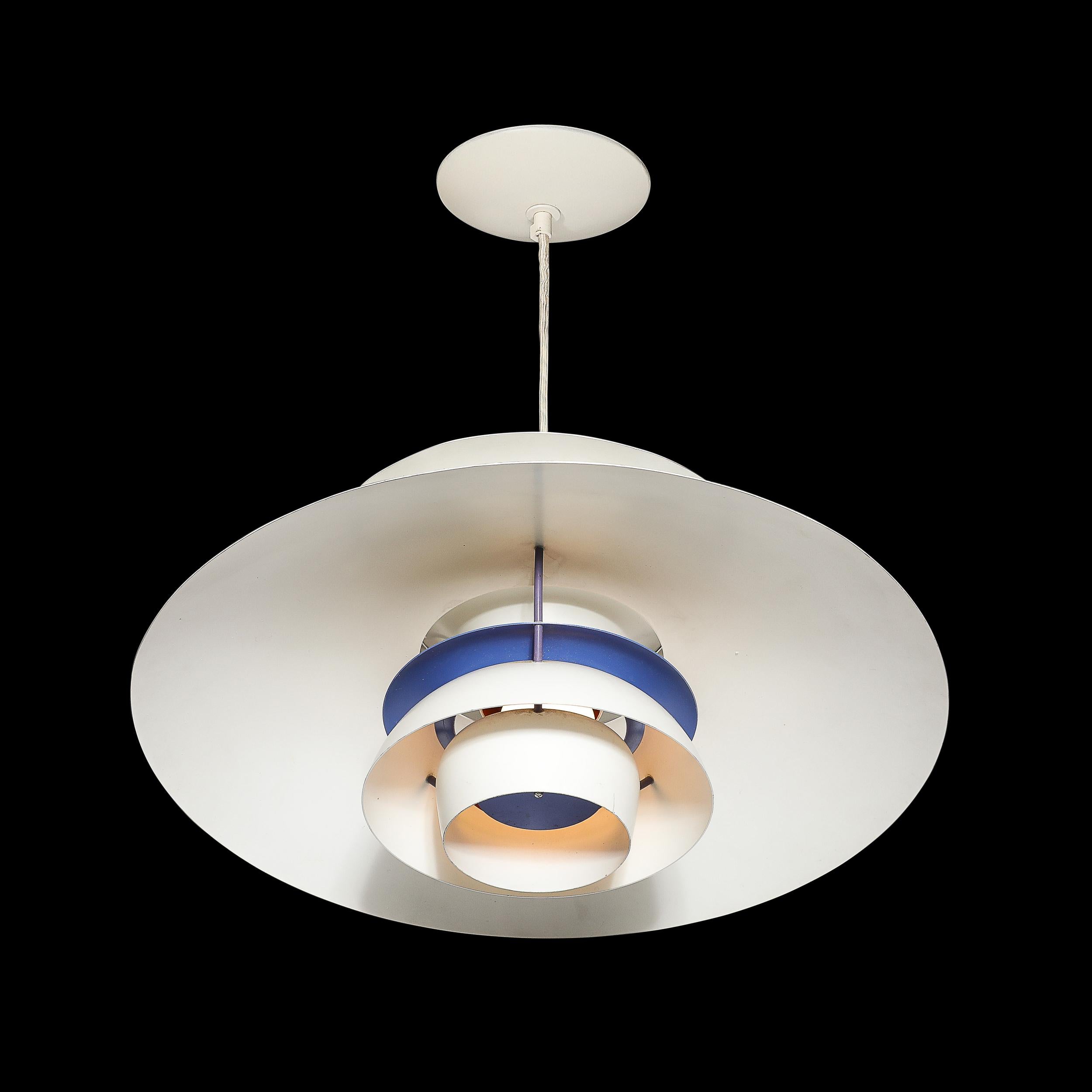 Danish Mid-Century PH5 Pendant White & Blue Enamel Chandelier by Poul Henningsen For Sale