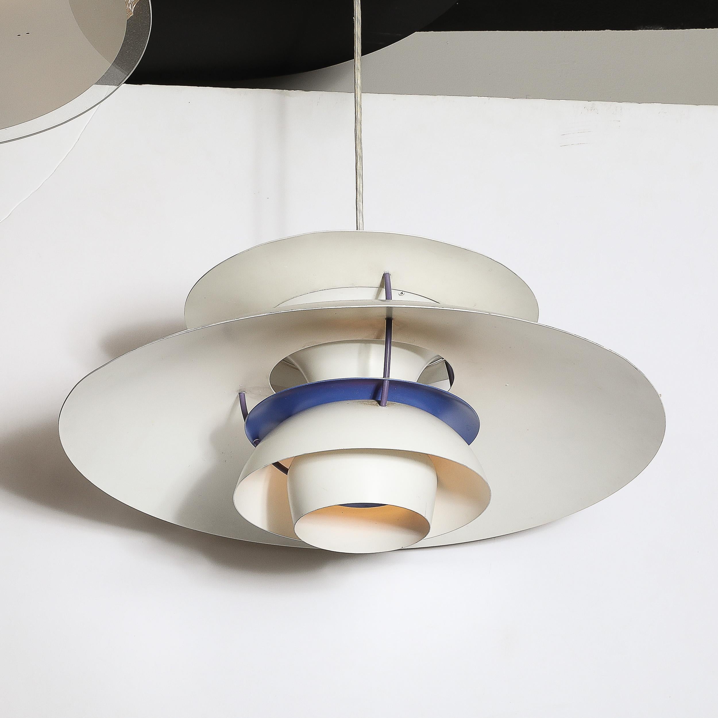 Late 20th Century Mid-Century PH5 Pendant White & Blue Enamel Chandelier by Poul Henningsen For Sale