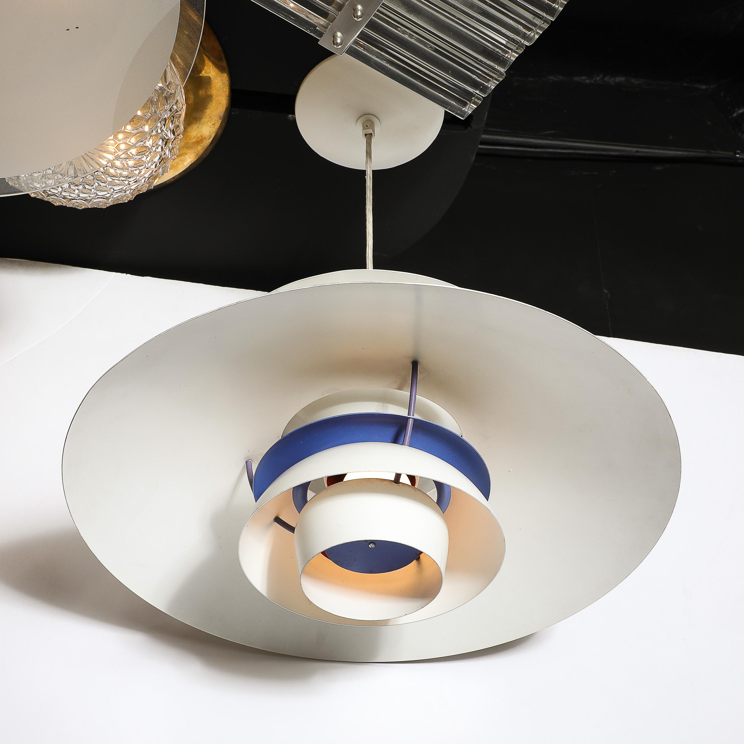 Mid-Century PH5 Pendant White & Blue Enamel Chandelier by Poul Henningsen For Sale 2