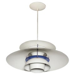 Mid-Century PH5 Pendant White & Blue Enamel Chandelier by Poul Henningsen