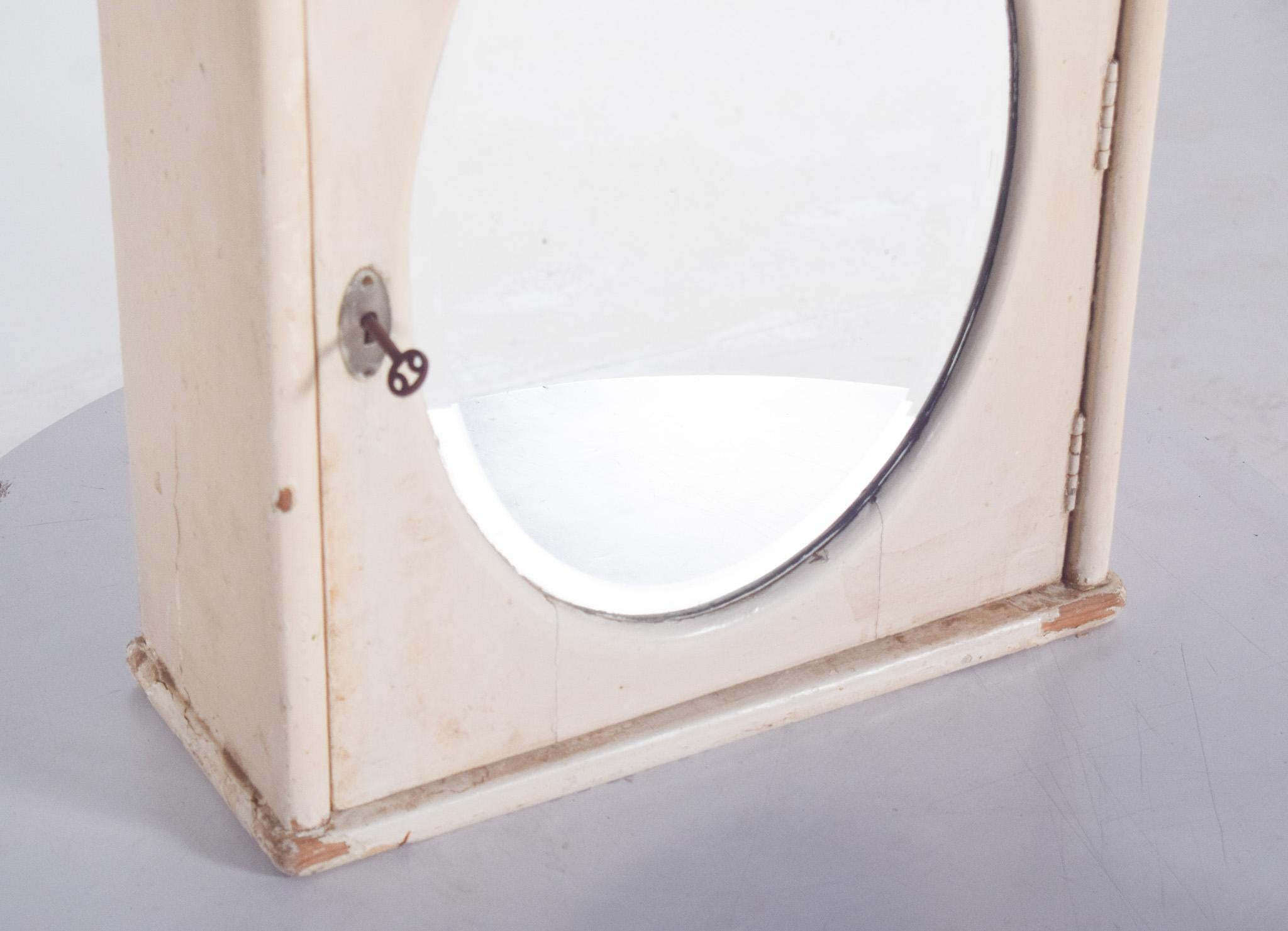 Portuguese Mid-Century Pharmacy Cabinet with Oval Mirror For Sale