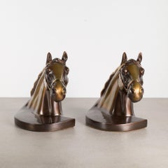 Mid-Century Philadelphia Manufacturing Co. Brass Horse Bookends c.1950