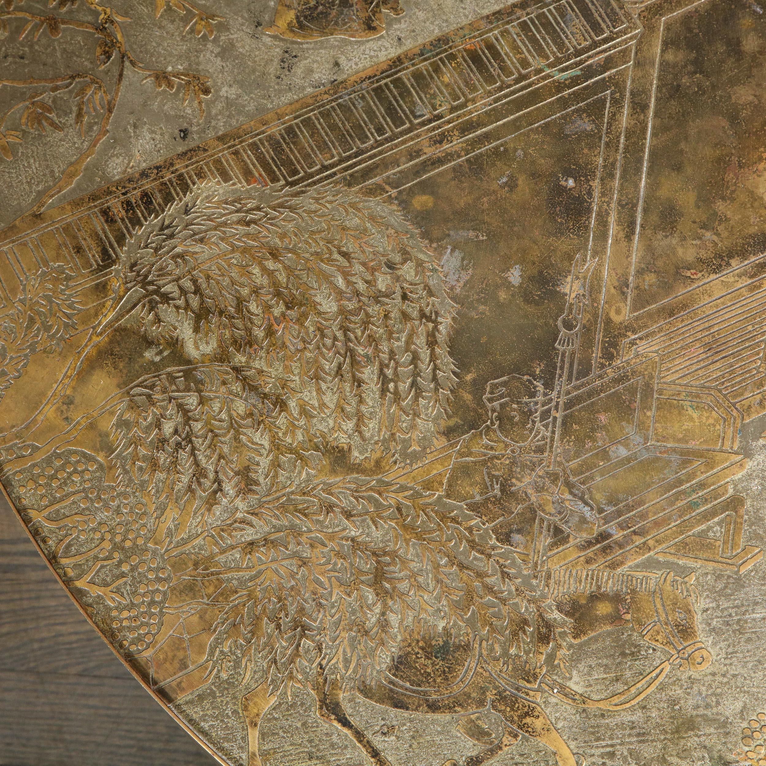 American Mid Century Philip & Kelvin LaVerne Acid Etched Bronze/ Pewter Chan Coffee Table