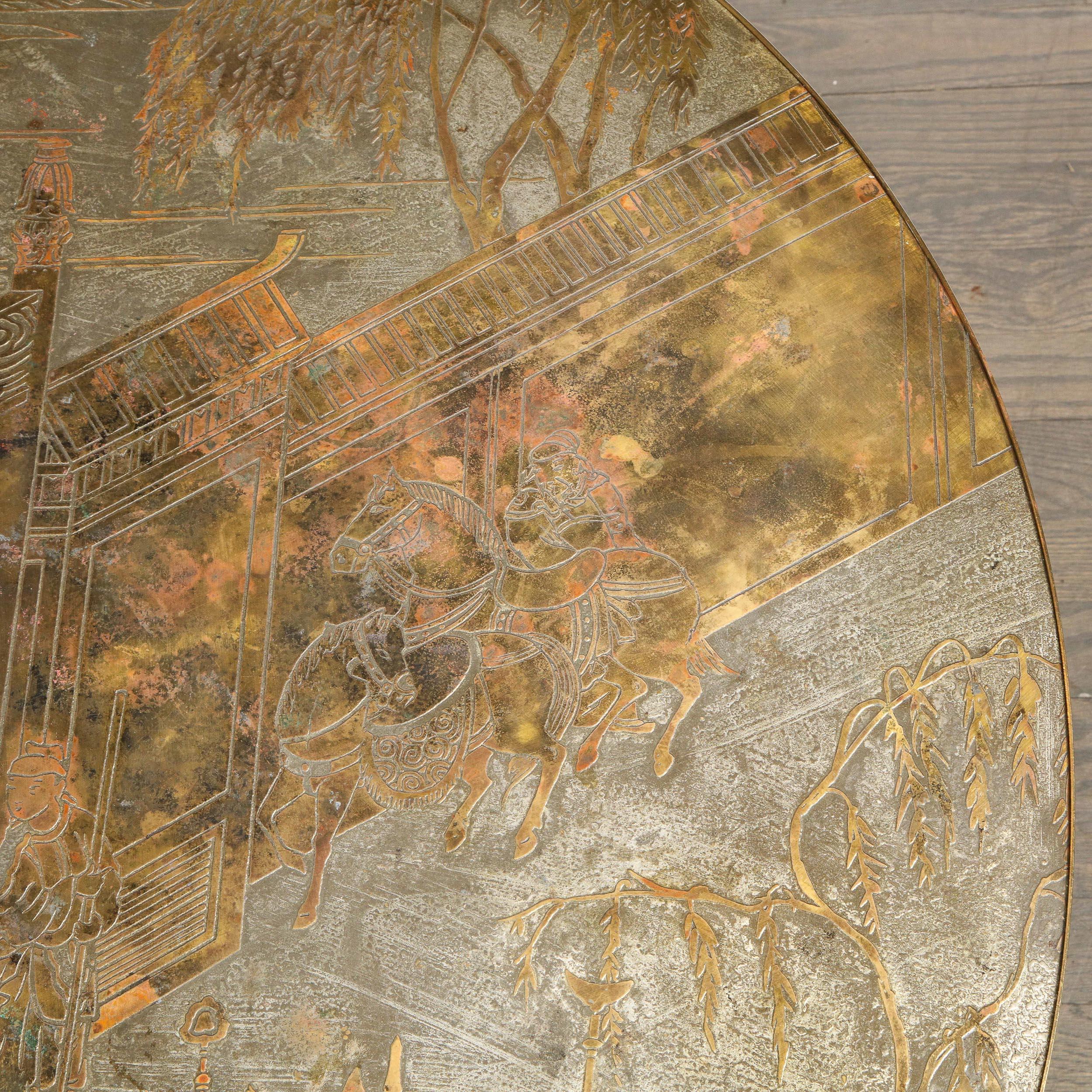 Mid Century Philip & Kelvin LaVerne Acid Etched Bronze/ Pewter Chan Coffee Table In Good Condition In New York, NY