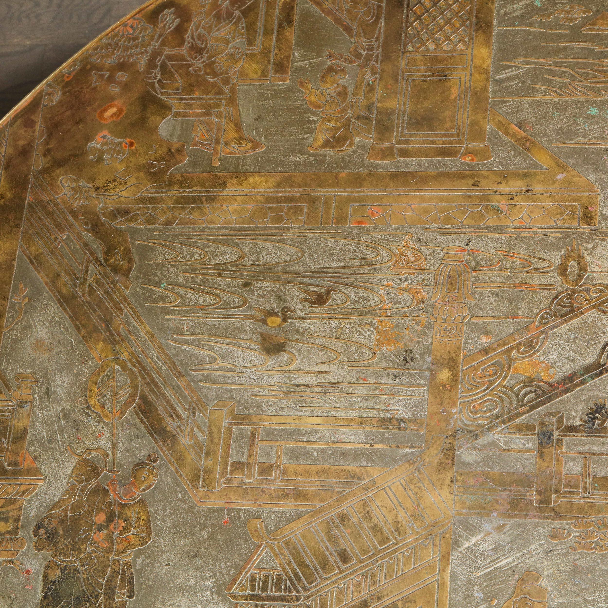 Mid-20th Century Mid Century Philip & Kelvin LaVerne Acid Etched Bronze/ Pewter Chan Coffee Table