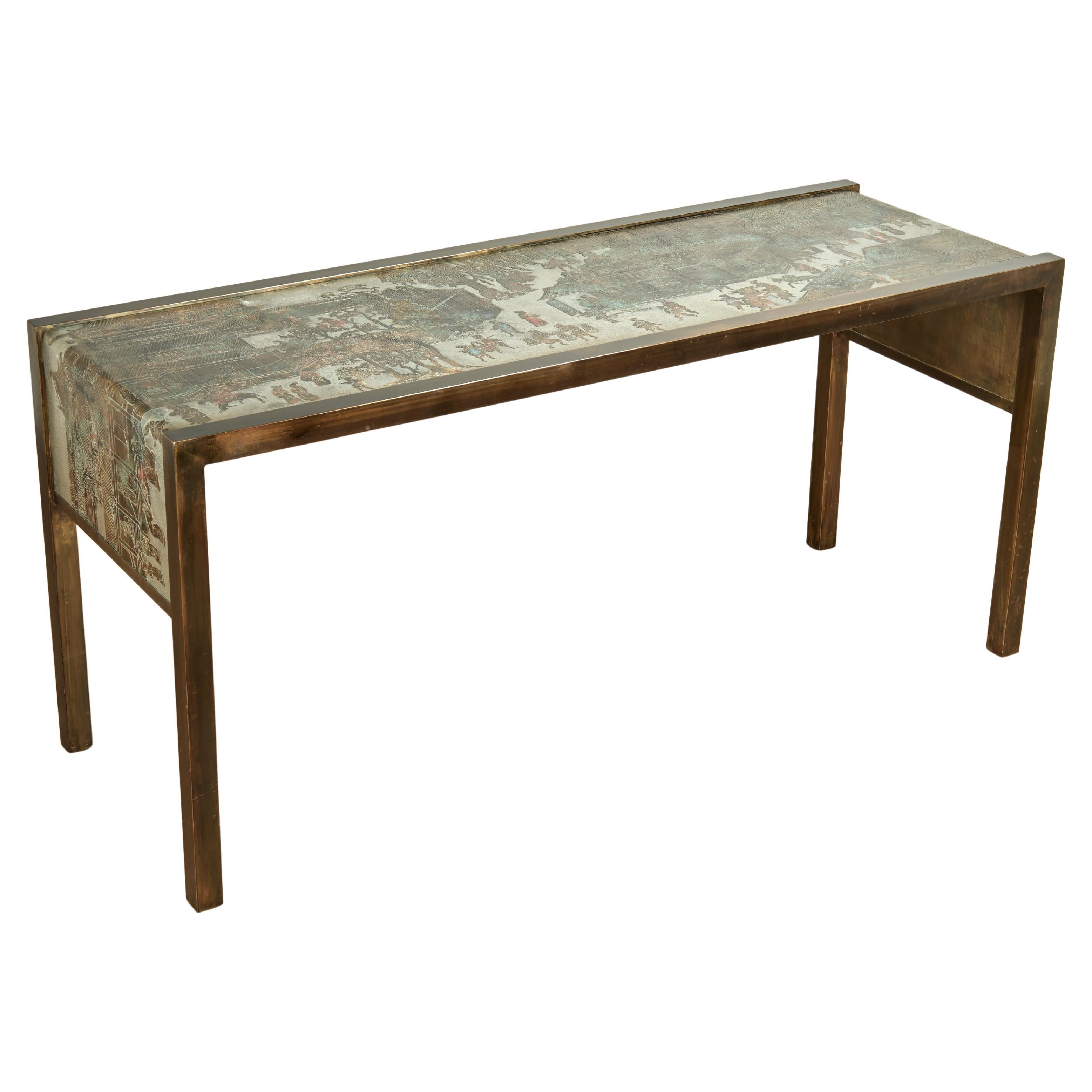 Table console en bronze et étain Philip and Kelvin LaVerne, milieu de siècle