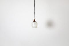 Mid-Century Philips Attributed Teak and Textured Striped Glass Pendant Lamp
