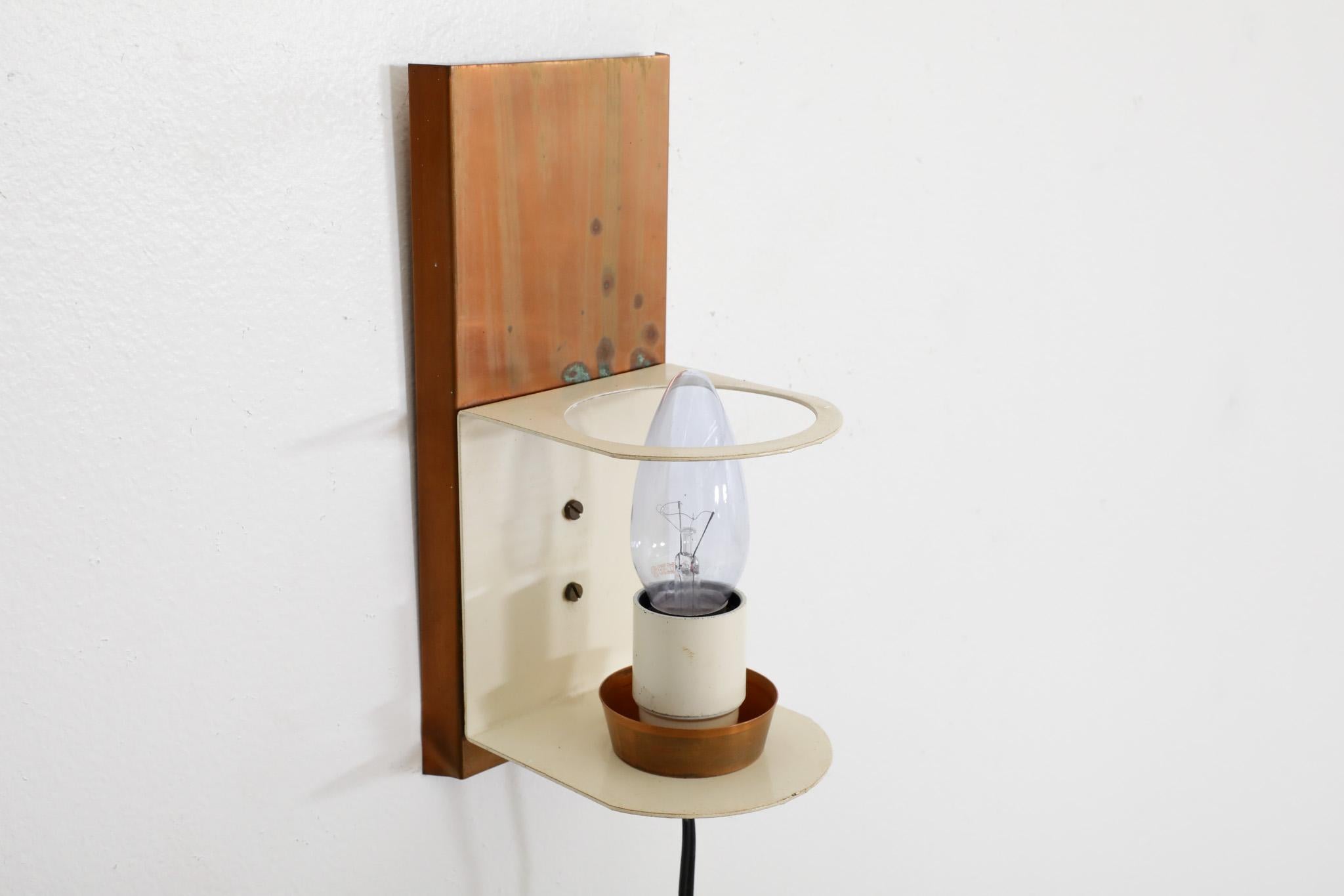 Mid-Century Philips opaline milk glass, copper and teak wall sconce For Sale 4