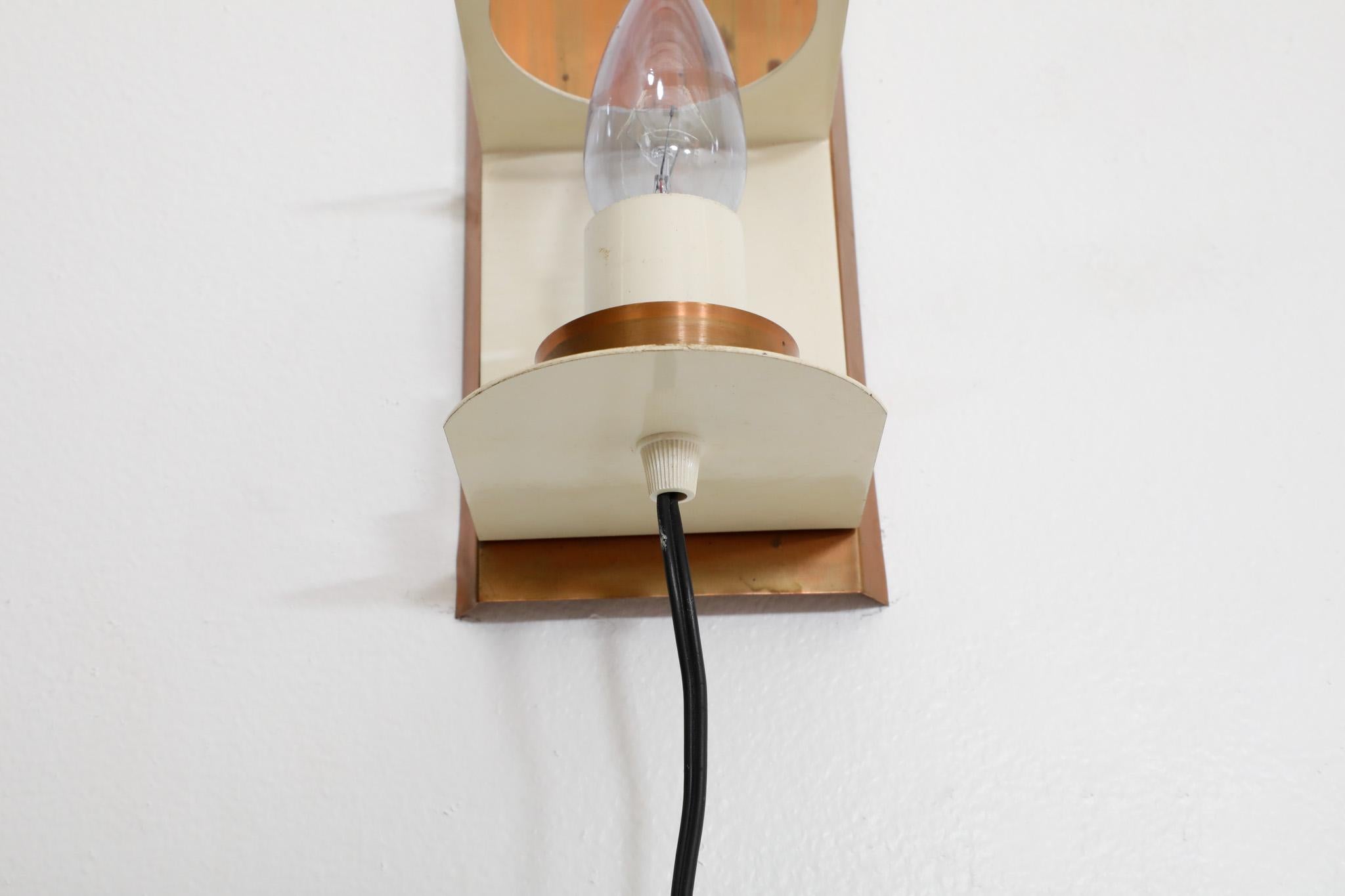 Mid-Century Philips opaline milk glass, copper and teak wall sconce For Sale 5