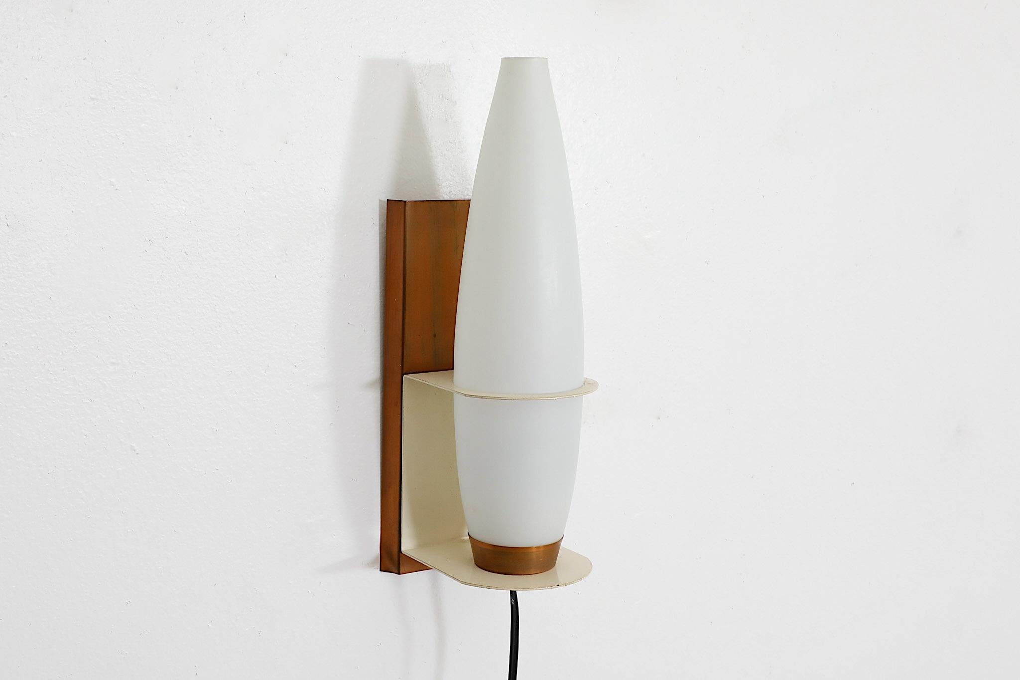 Mid-Century Philips opaline milk glass, copper and teak wall sconce For Sale 6