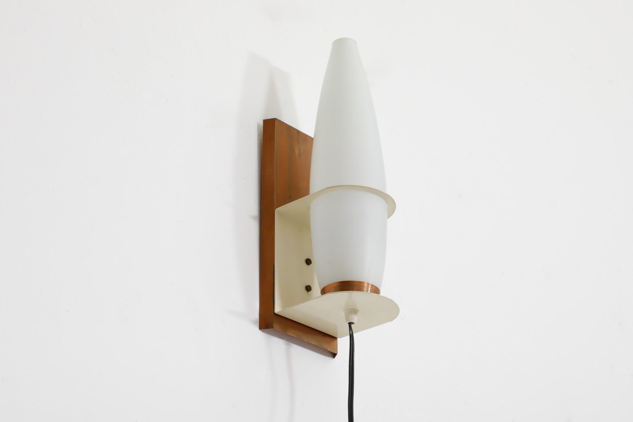 Mid-20th Century Mid-Century Philips opaline milk glass, copper and teak wall sconce For Sale