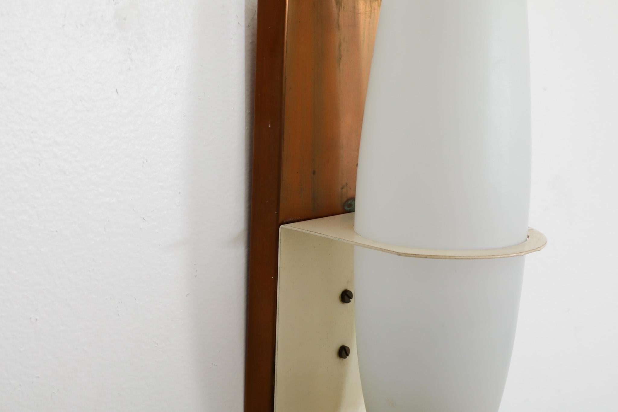 Mid-Century Philips opaline milk glass, copper and teak wall sconce For Sale 2