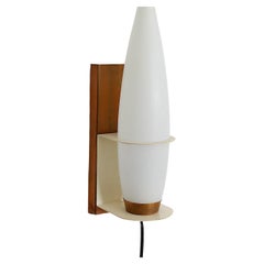 Mid-Century Philips opaline milk glass, copper and teak wall sconce