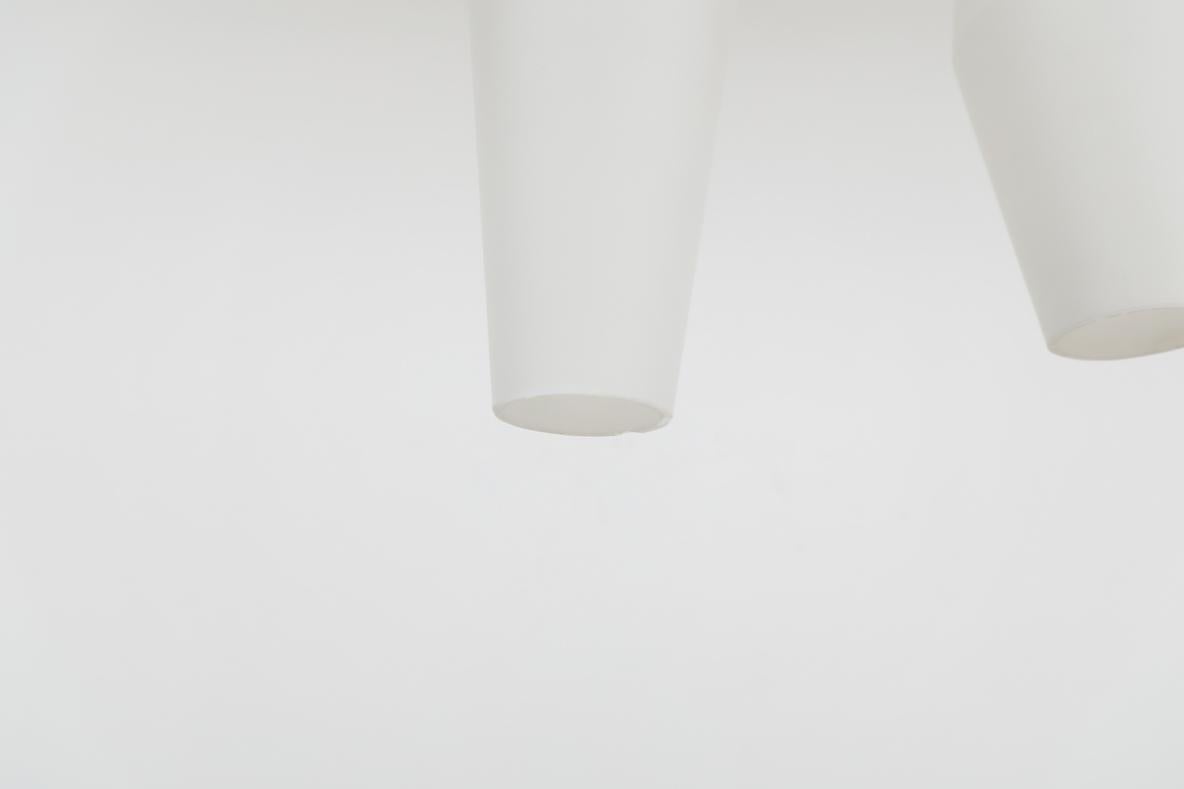 Mid-Century Philips Opaline Milk Glass Pendants with Faux Rosewood Tops For Sale 4