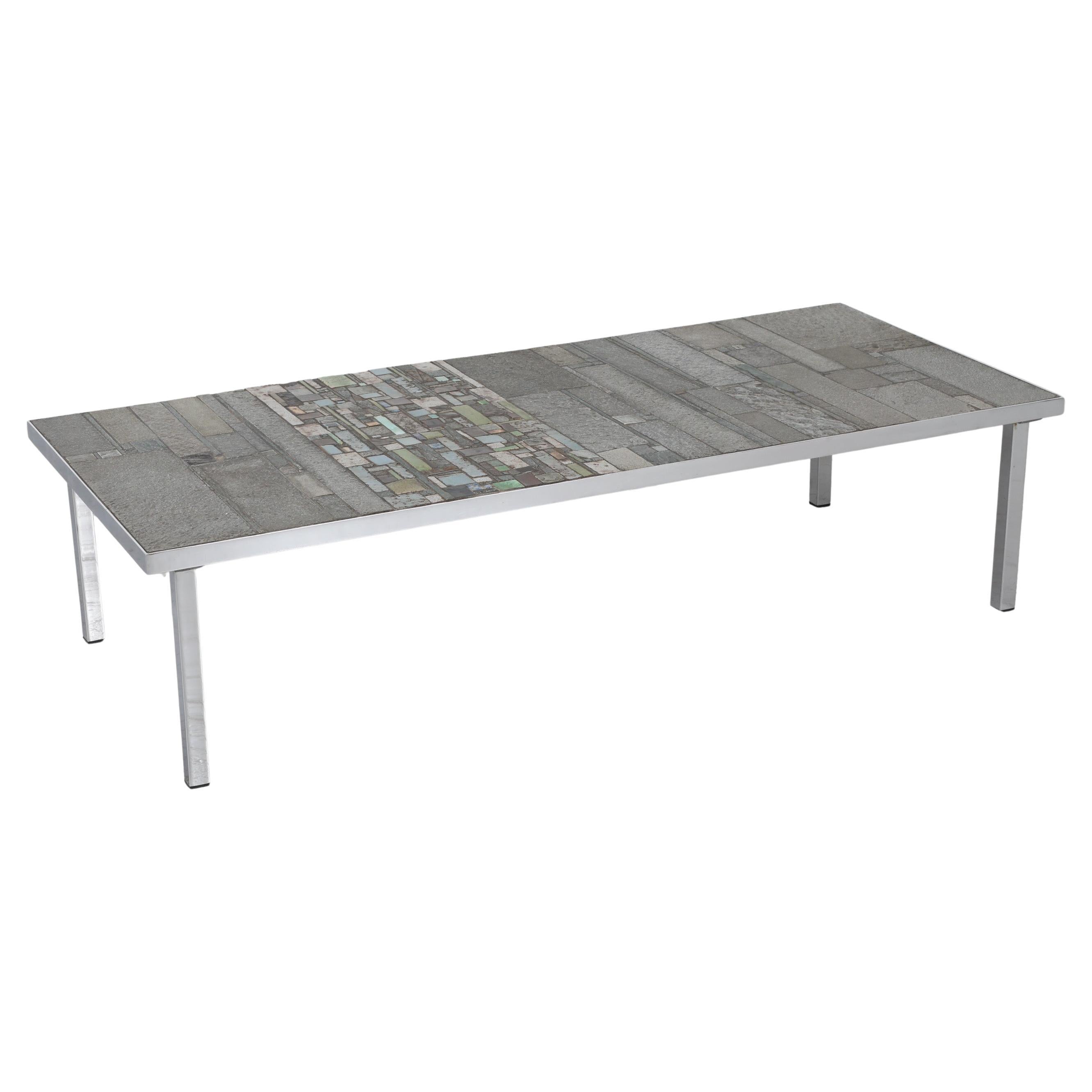 Mid-Century Pia Manu Mosaic Coffee Table by Jules Dewaele, Chrome Frame For Sale