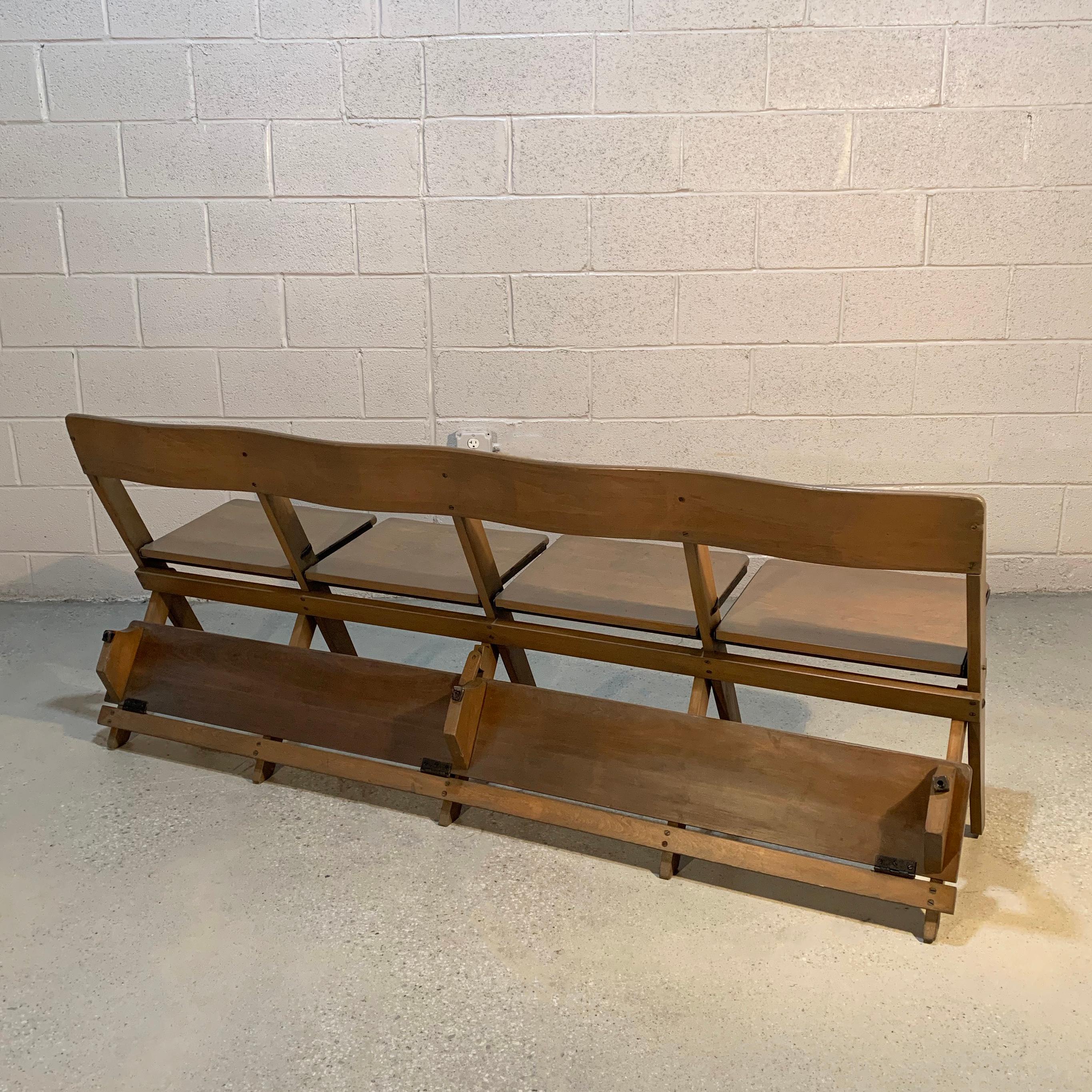 Midcentury Pickled Maple Folding Auditorium Theater Bench For Sale 1