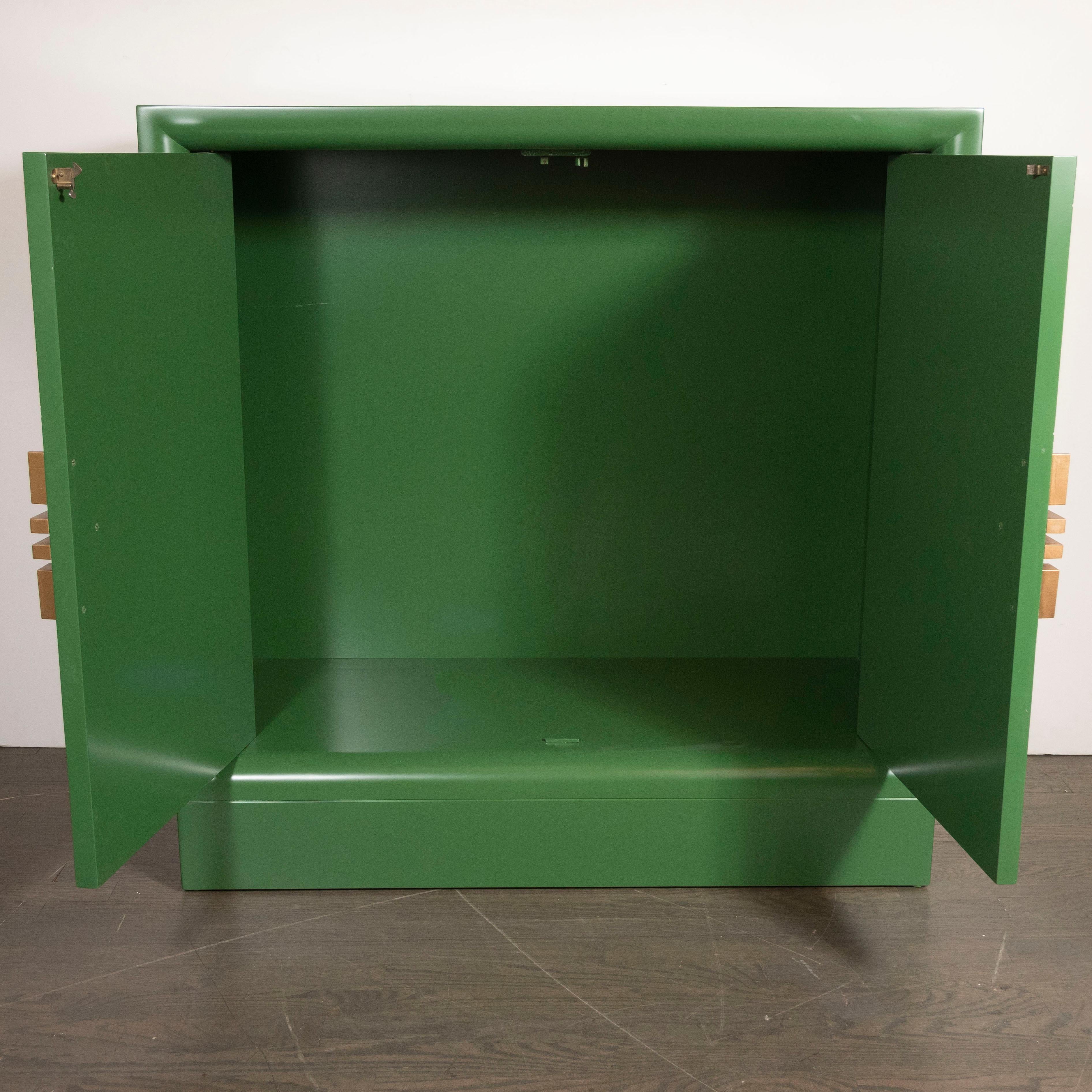 Mid-Century Modern Midcentury Pickled Oak and Kelly Green Lacquer Bar Cabinet Signed James Mont