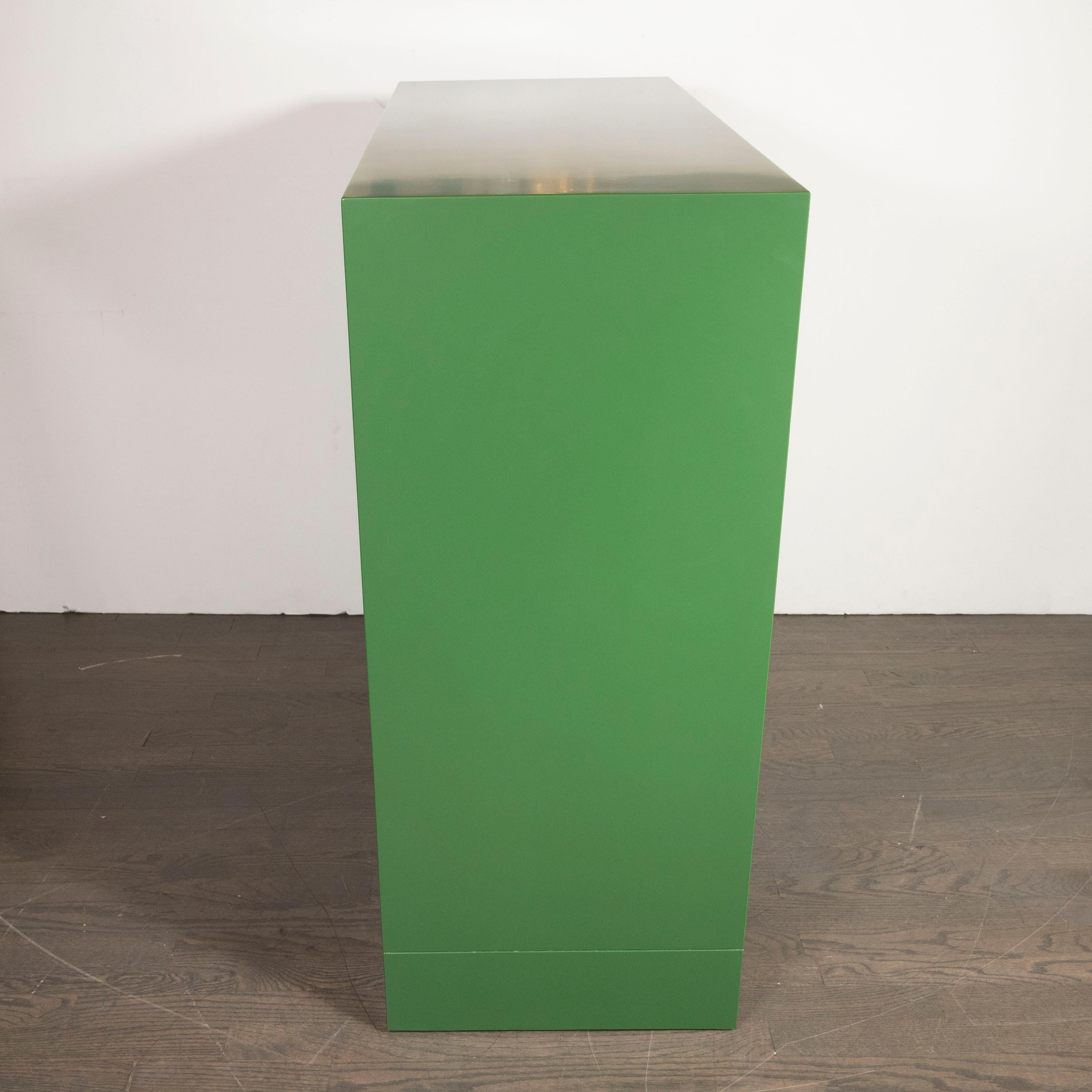 Mid-20th Century Midcentury Pickled Oak and Kelly Green Lacquer Bar Cabinet Signed James Mont