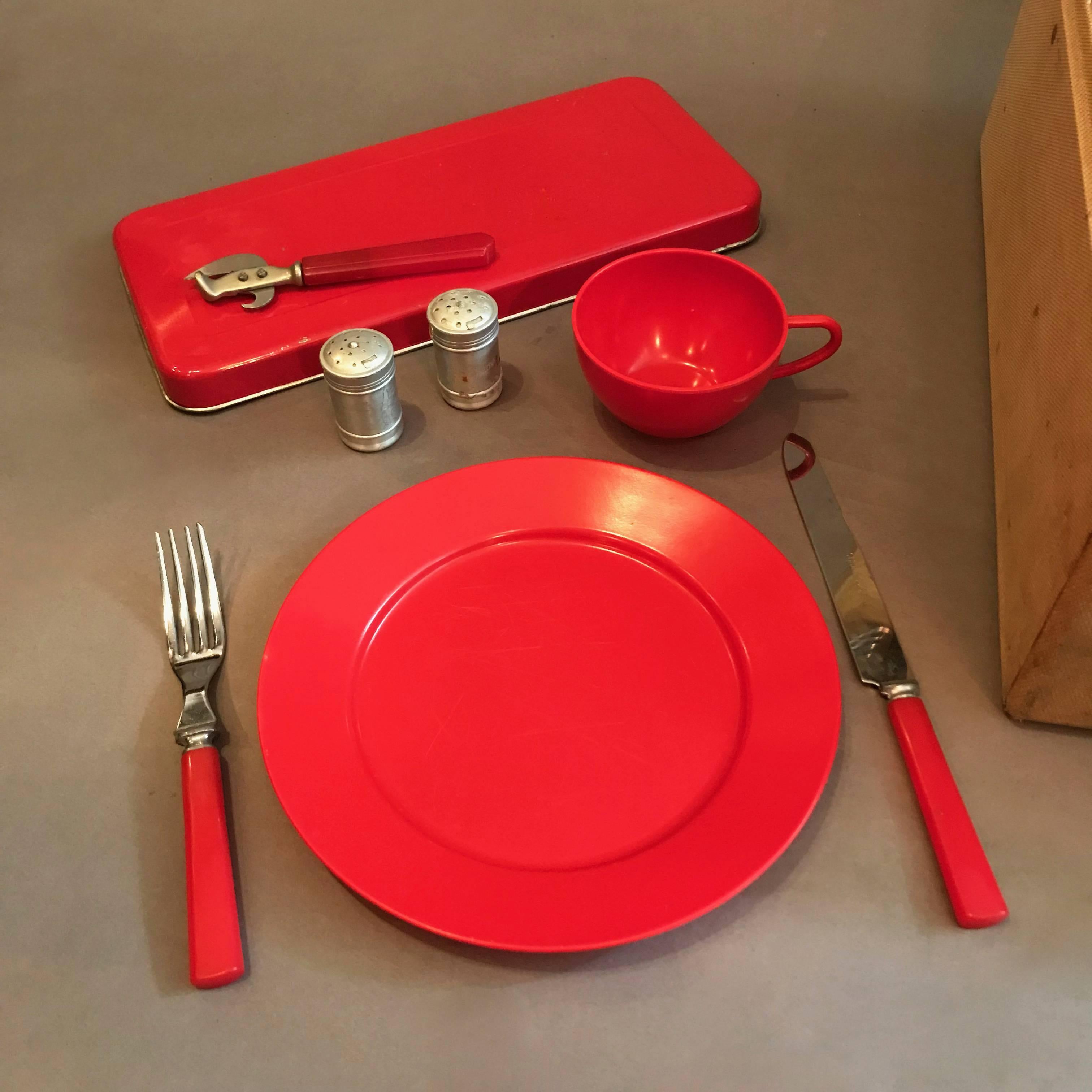 Mid Century Picnic Set Case For Four In Good Condition For Sale In Brooklyn, NY