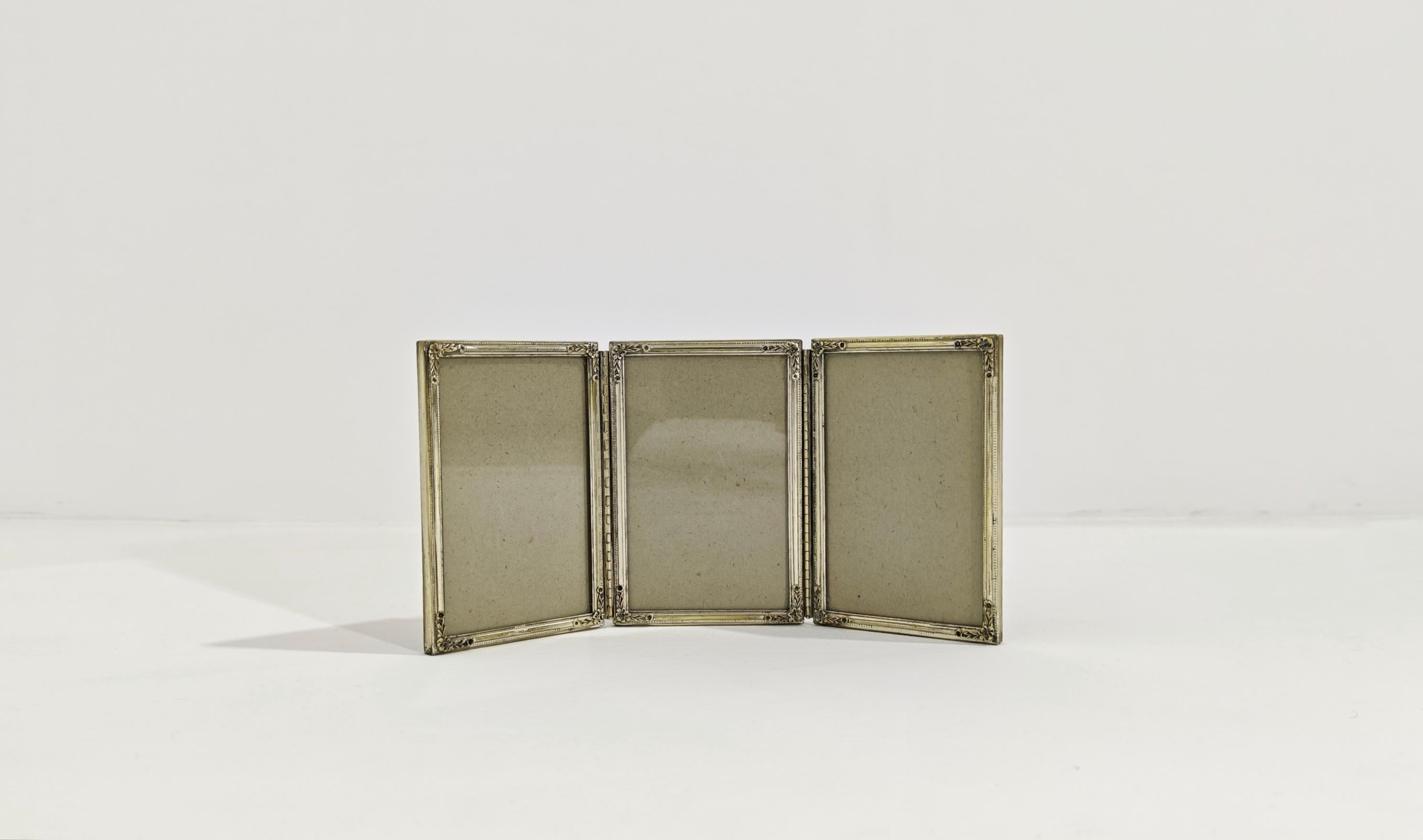 Marco de fotos de mediados de siglo Hoja de plata Madera Diseño italiano postmoderno Años 50 Moderno de mediados de siglo