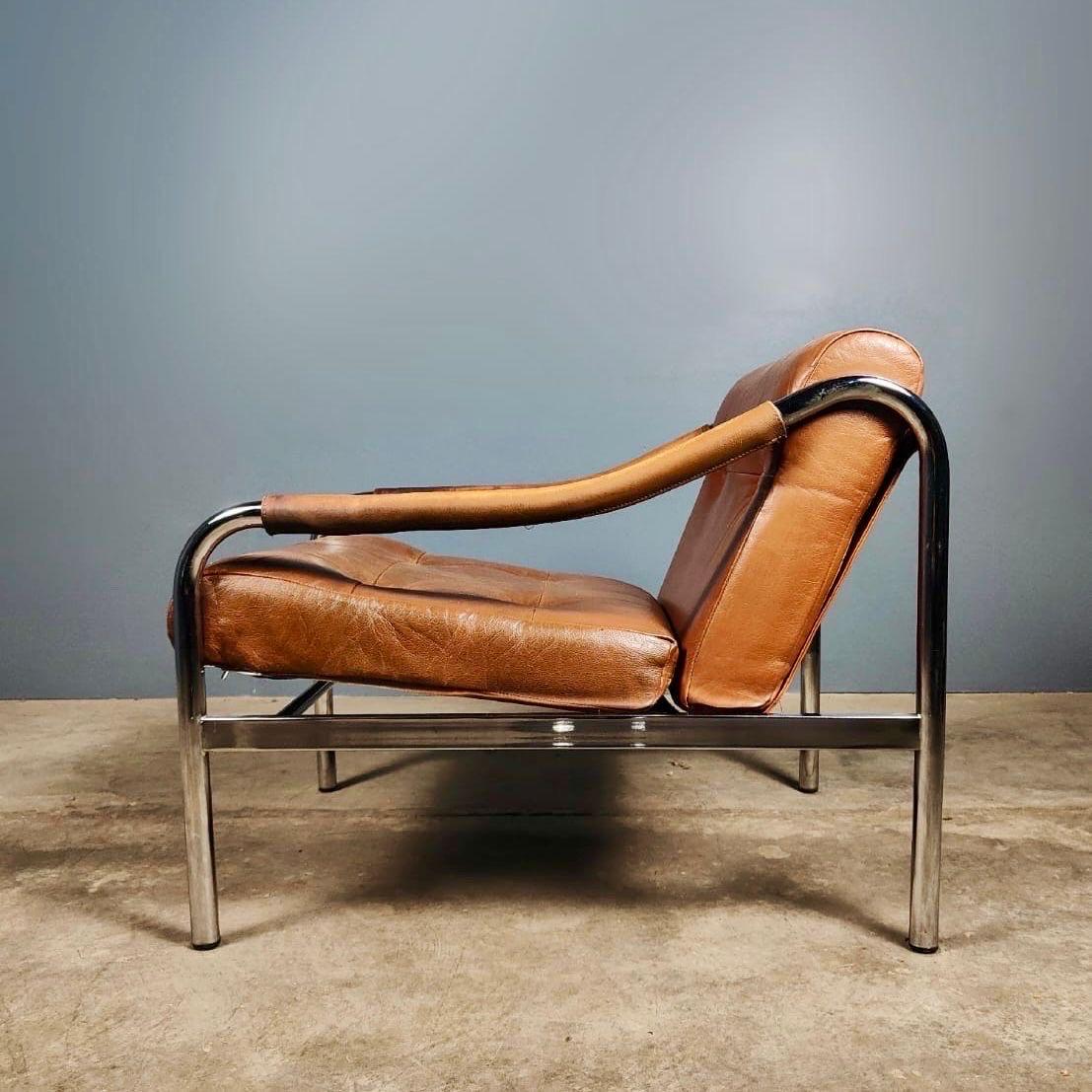 Mid-Century Modern Mid Century Pieff Beta Tan Brown Leather Armchair Lounge Chair Vintage Retro MCM