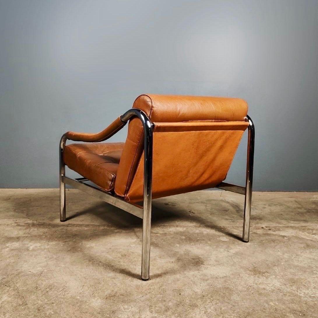 British Mid Century Pieff Beta Tan Brown Leather Armchair Lounge Chair Vintage Retro MCM