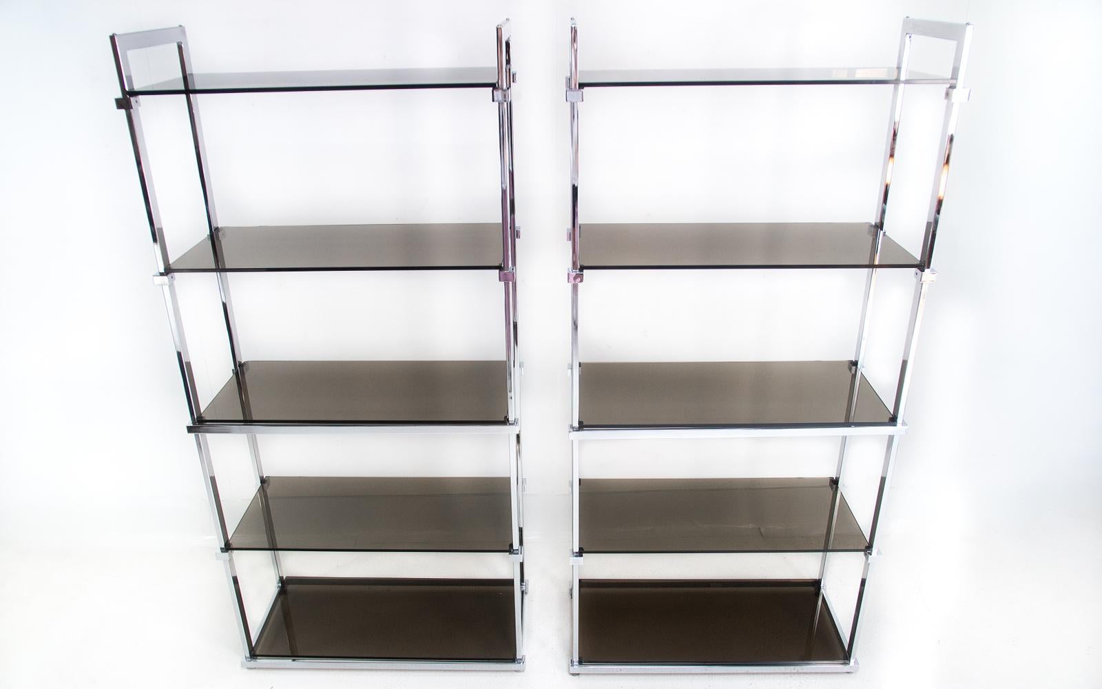 Mid-Century Modern Mid Century Pieff Glass and Chrome Shelving Bookcase Units