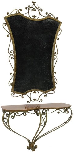 Mid-Century Pier Luigi Colli 'Attr' Italian Modern Gilt Iron Console & Mirror