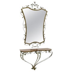 Mid-Century Pier Luigi Colli 'Attr' Italian Modern Gilt Iron Console & Mirror