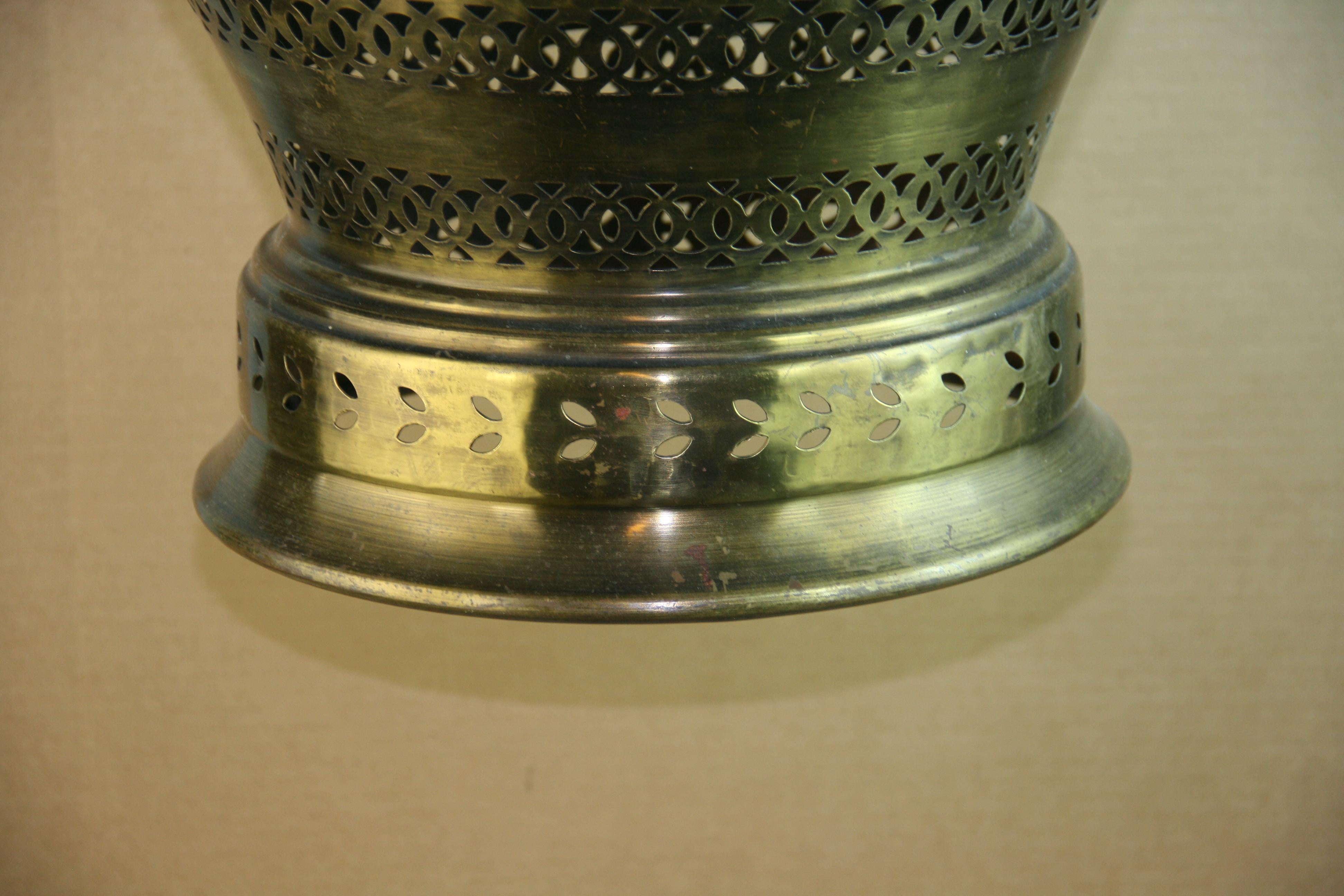 Mid-Century Pierced Brass Bell Lantern In Good Condition In Douglas Manor, NY