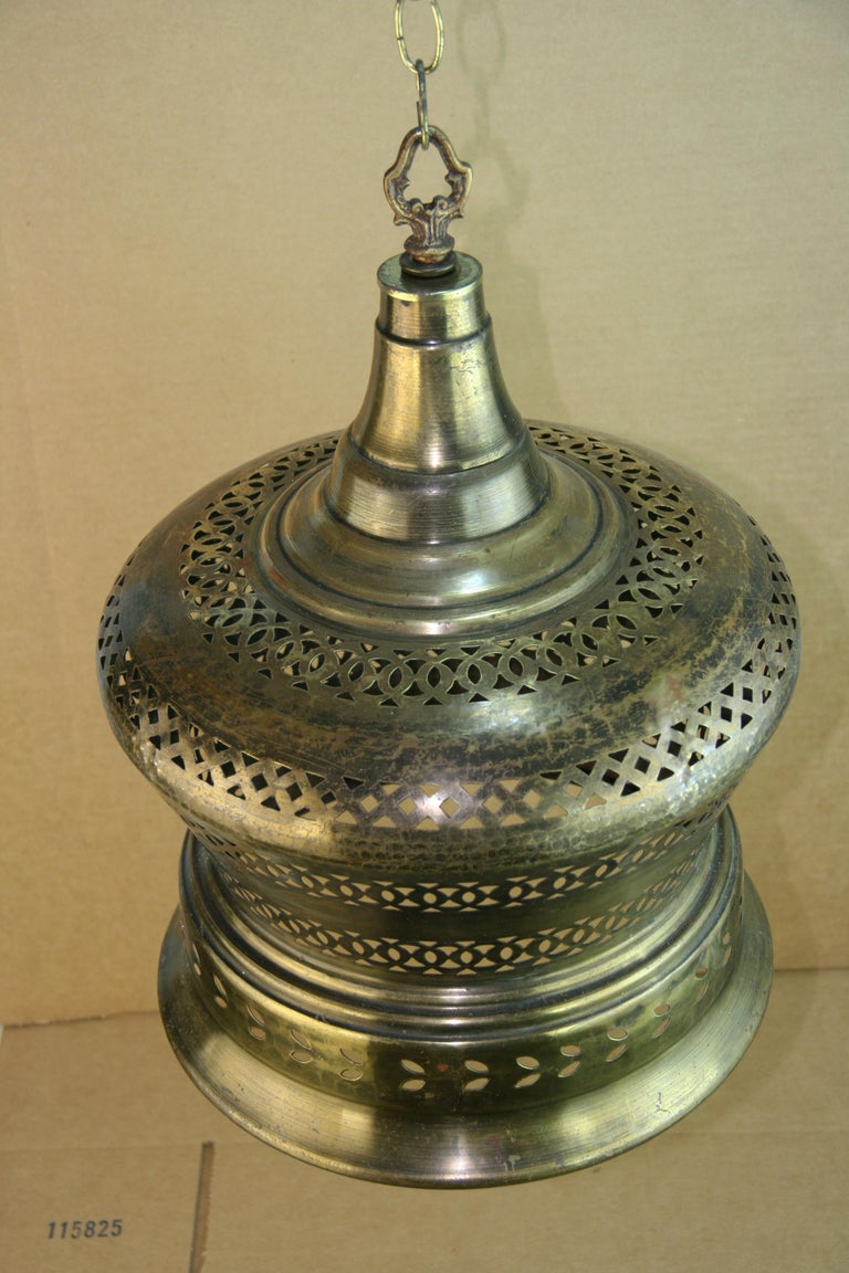 Mid-Century Pierced Brass Bell Lantern For Sale 1