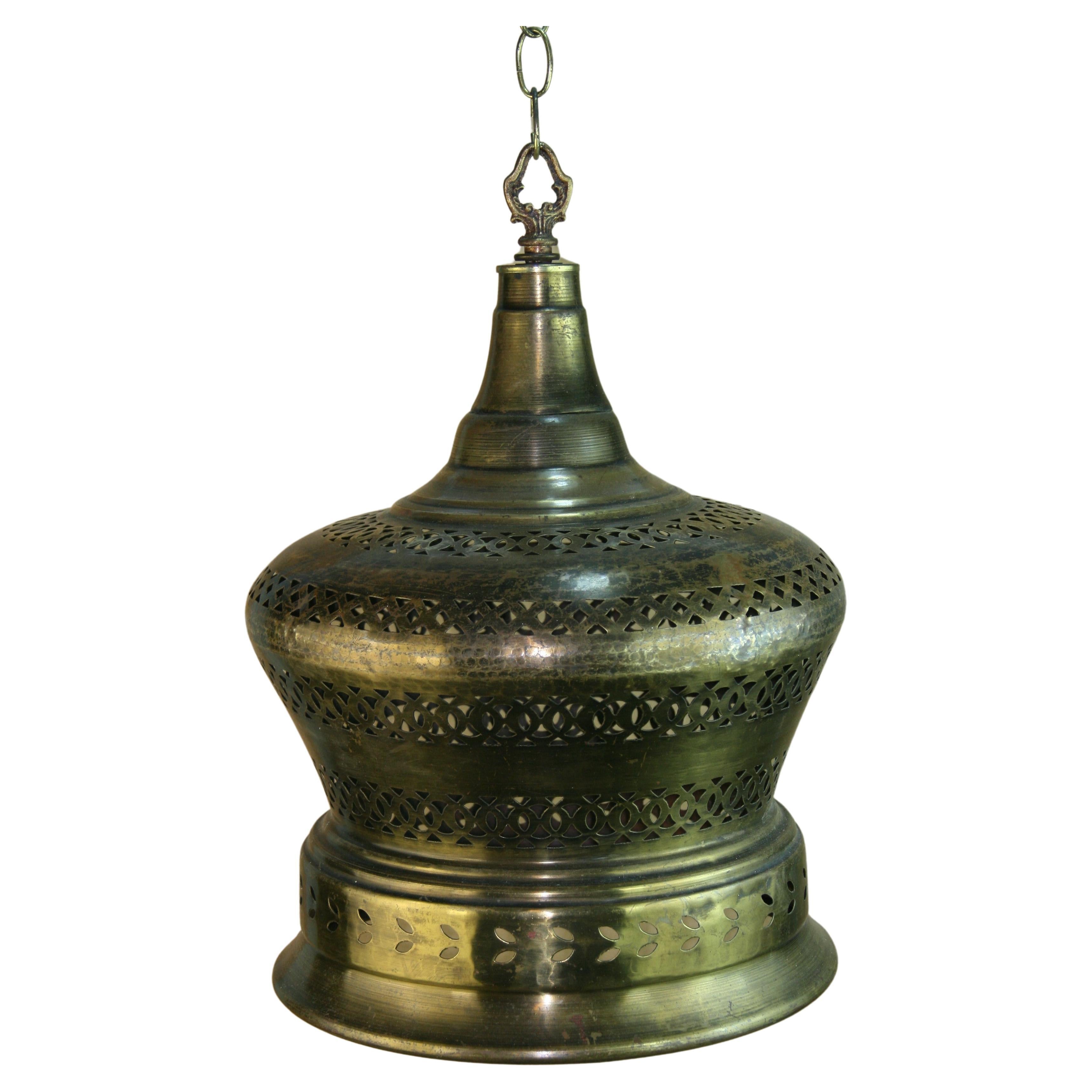 Mid-Century Pierced Brass Bell Lantern