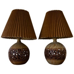 Mid-Century Pierced Pottery Studio Art Lamps - a Pair