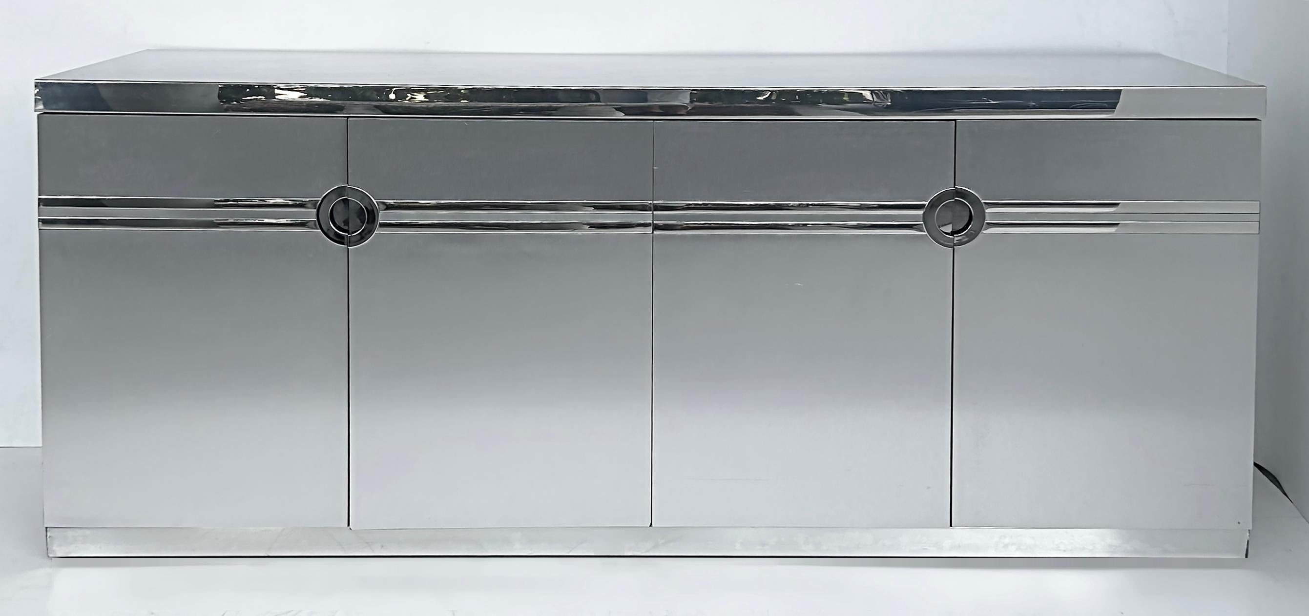Mid-Century Modern Midcentury Pierre Cardin Aluminum Chrome Credenza Dresser, Signed 1970s