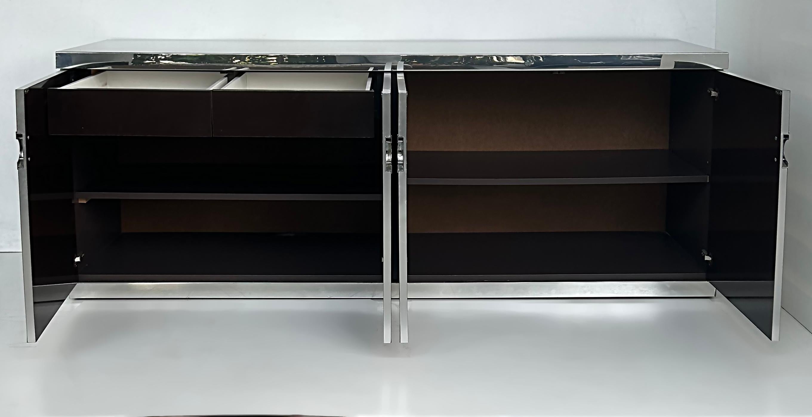 French Midcentury Pierre Cardin Aluminum Chrome Credenza Dresser, Signed 1970s