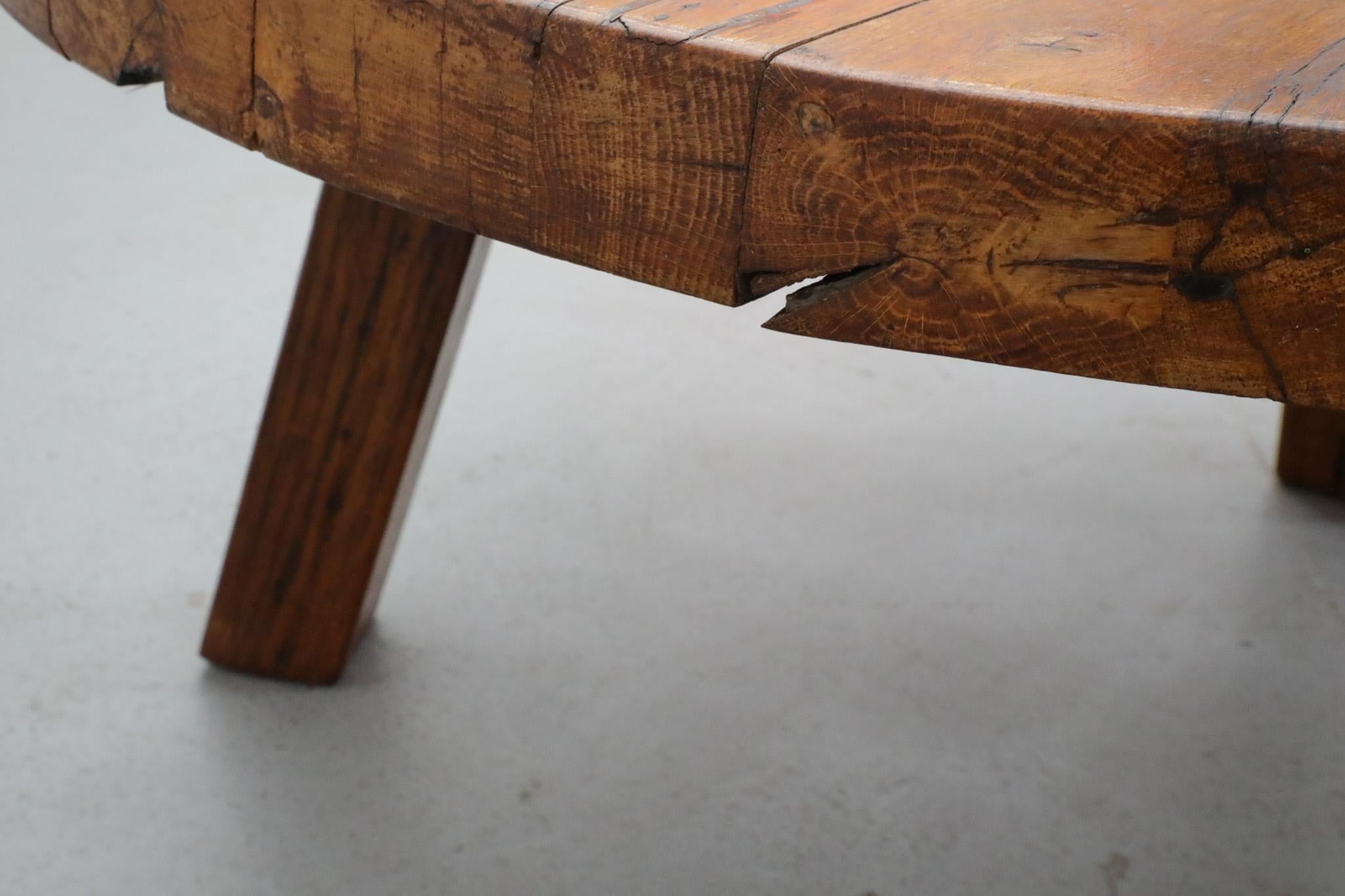 Mid-Century, Pierre Chapo Inspired, Brutalist Coffee Table Made From Solid Oak For Sale 11