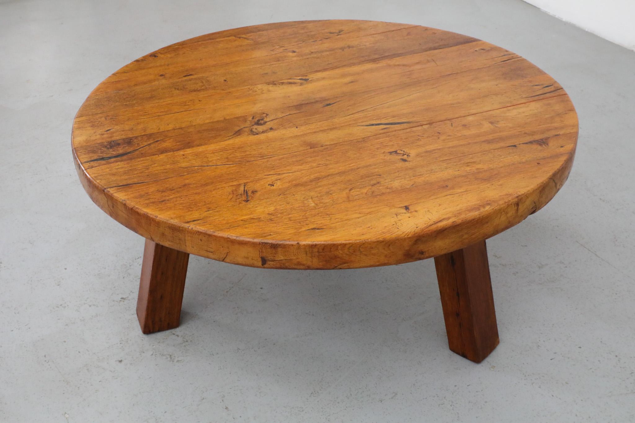 Mid-Century, Pierre Chapo Inspired, Brutalist Coffee Table Made From Solid Oak For Sale 12