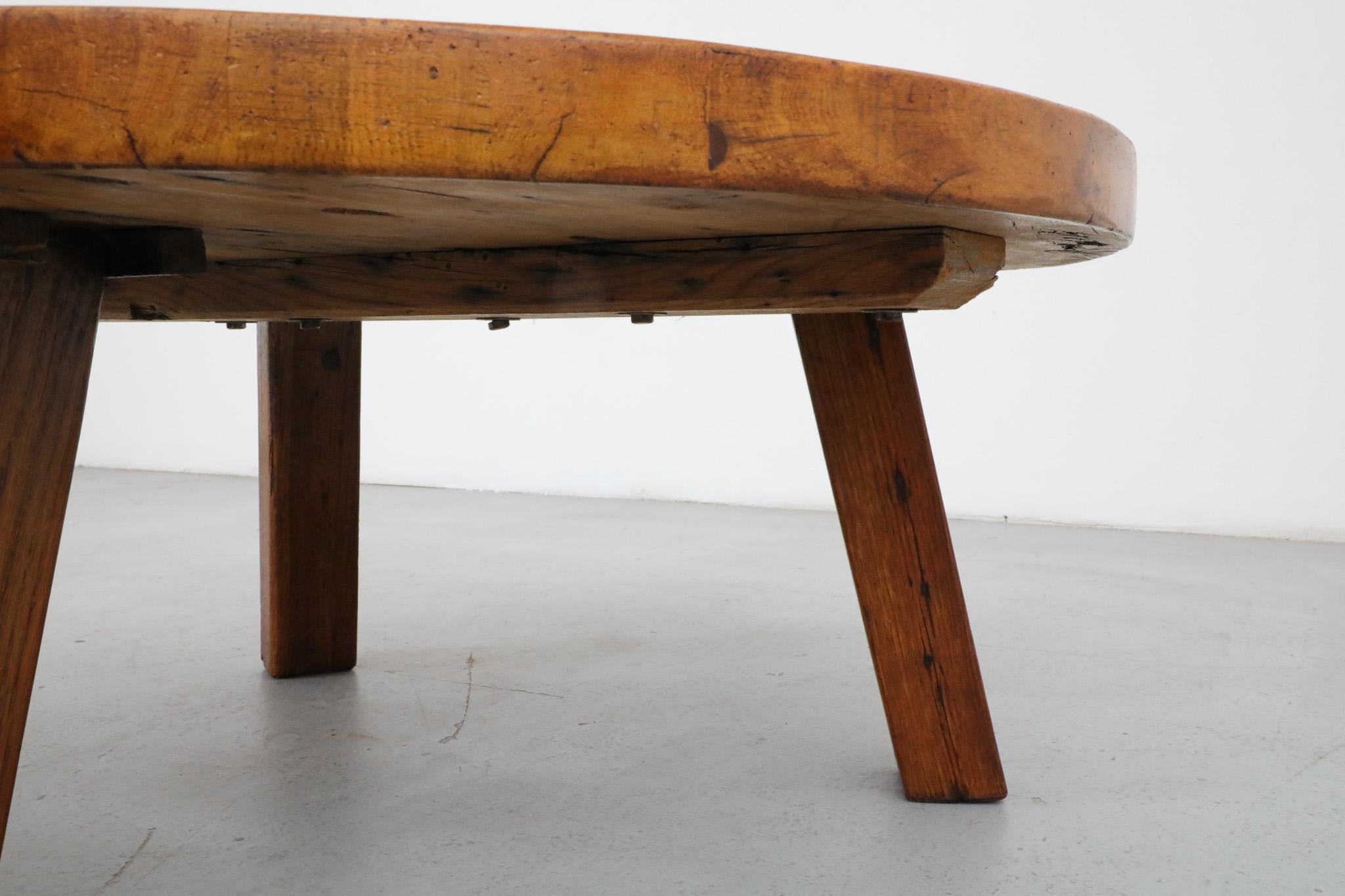 Mid-Century, Pierre Chapo Inspired, Brutalist Coffee Table Made From Solid Oak For Sale 13