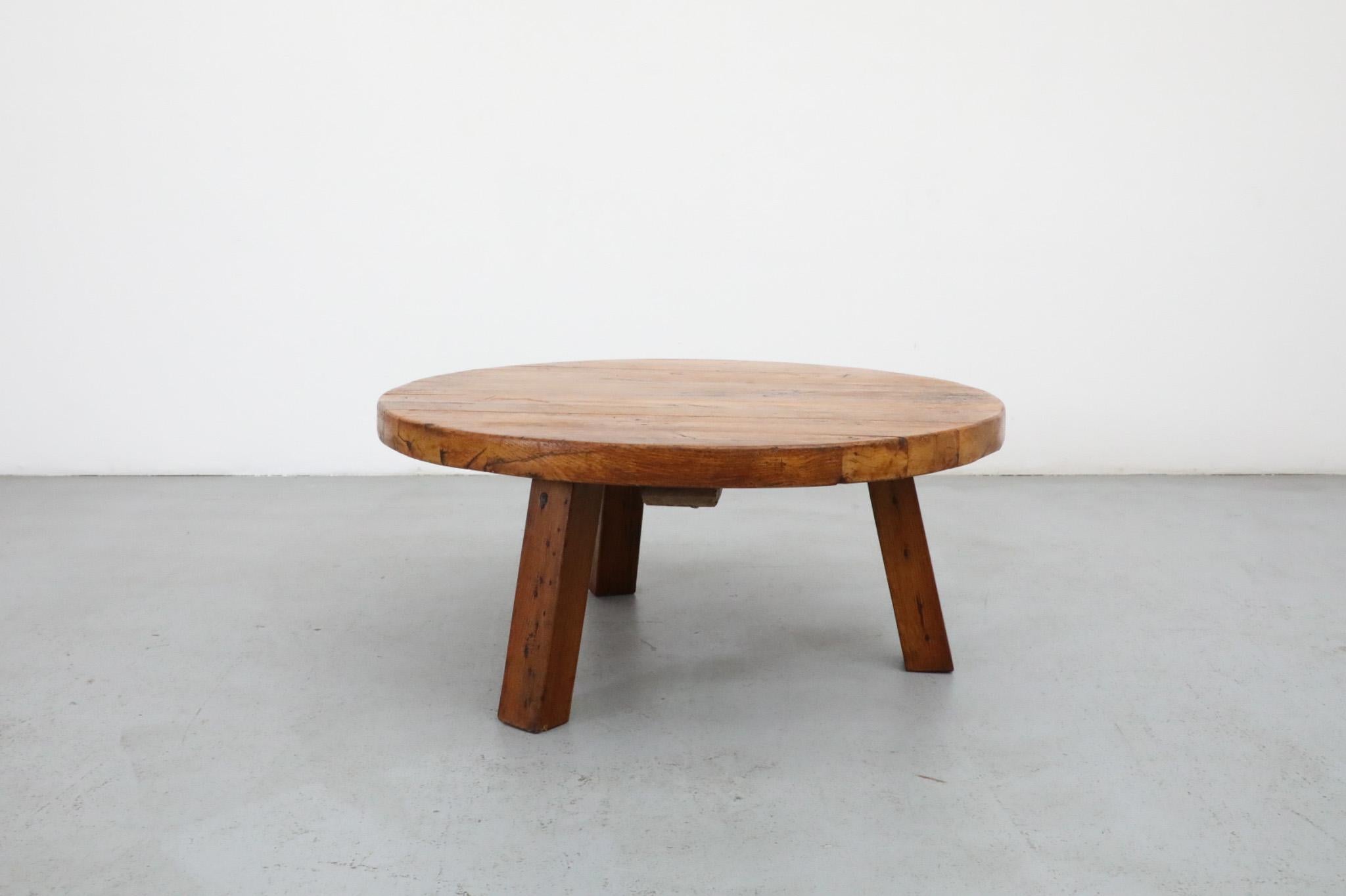 Mid-Century, Pierre Chapo Inspired, Brutalist Coffee Table Made From Solid Oak In Good Condition For Sale In Los Angeles, CA