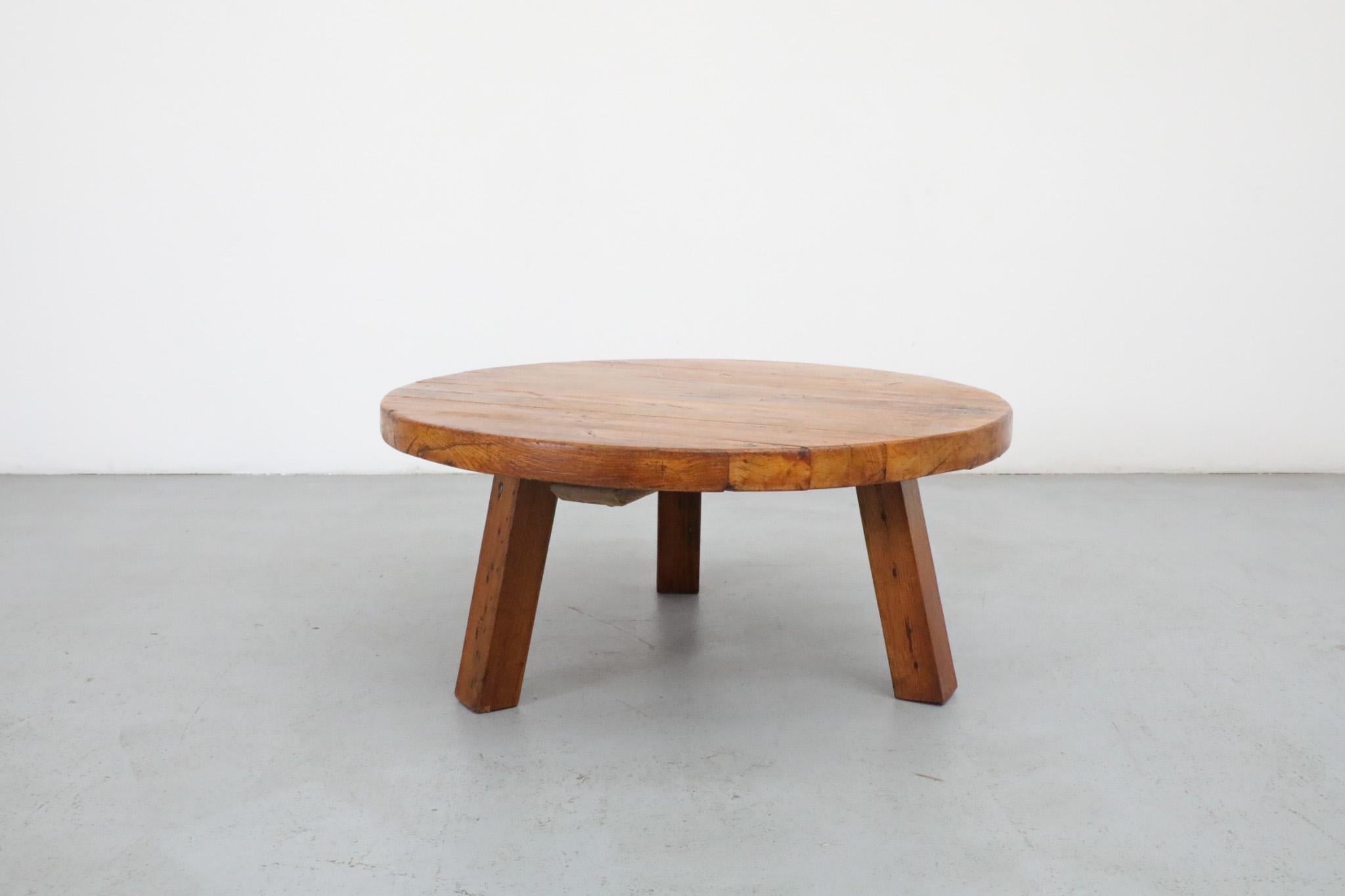 20th Century Mid-Century, Pierre Chapo Inspired, Brutalist Coffee Table Made From Solid Oak For Sale