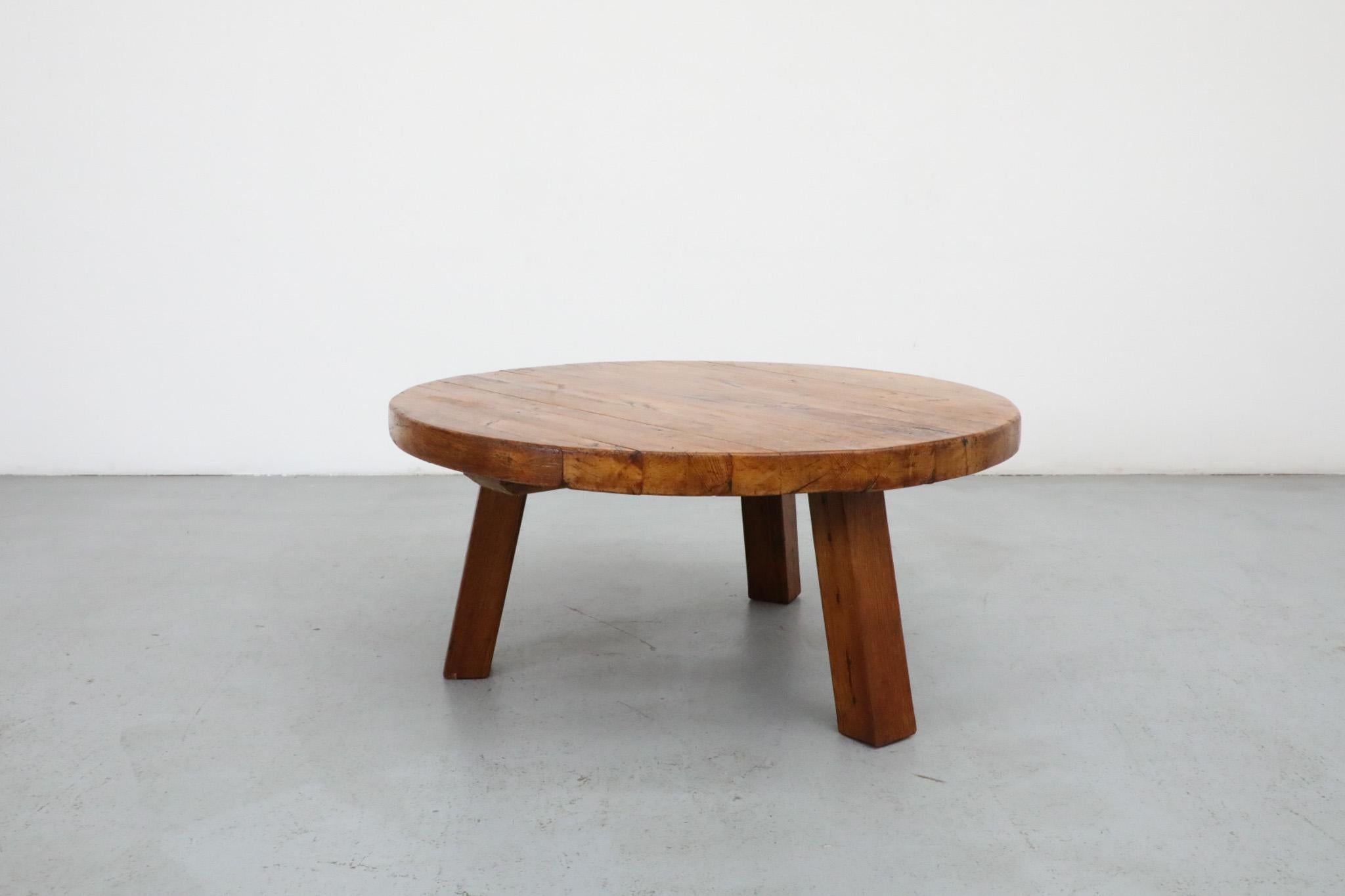 Mid-Century, Pierre Chapo Inspired, Brutalist Coffee Table Made From Solid Oak For Sale 1