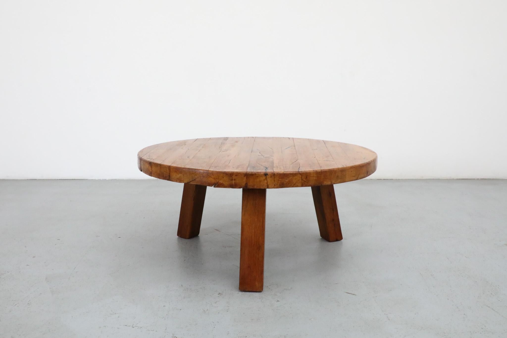 Mid-Century, Pierre Chapo Inspired, Brutalist Coffee Table Made From Solid Oak For Sale 2