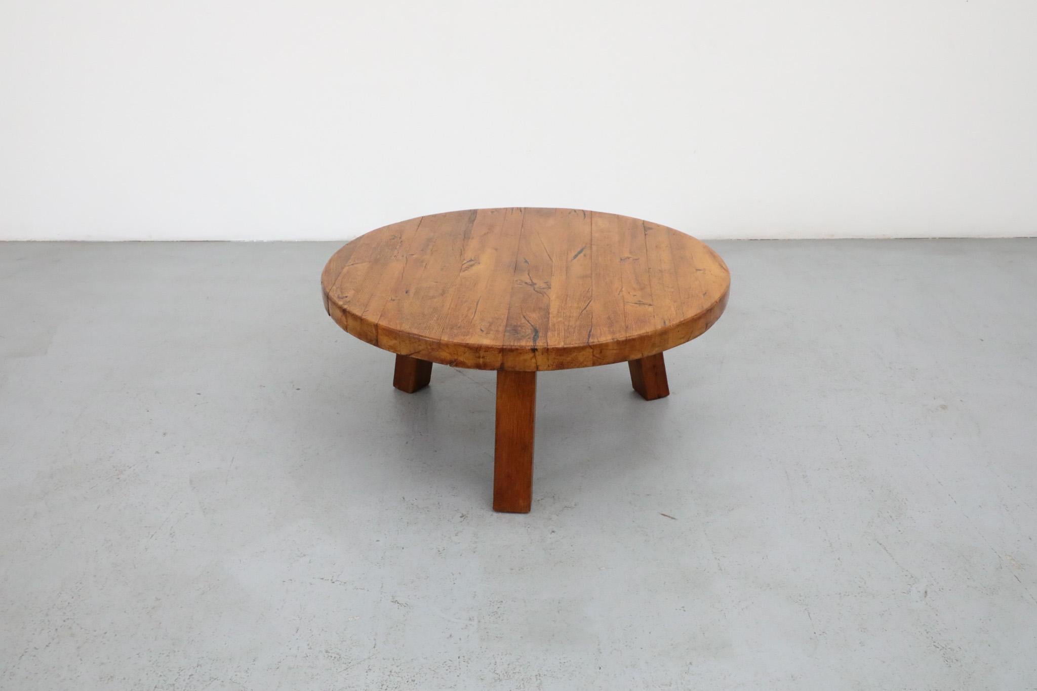 Mid-Century, Pierre Chapo Inspired, Brutalist Coffee Table Made From Solid Oak For Sale 3