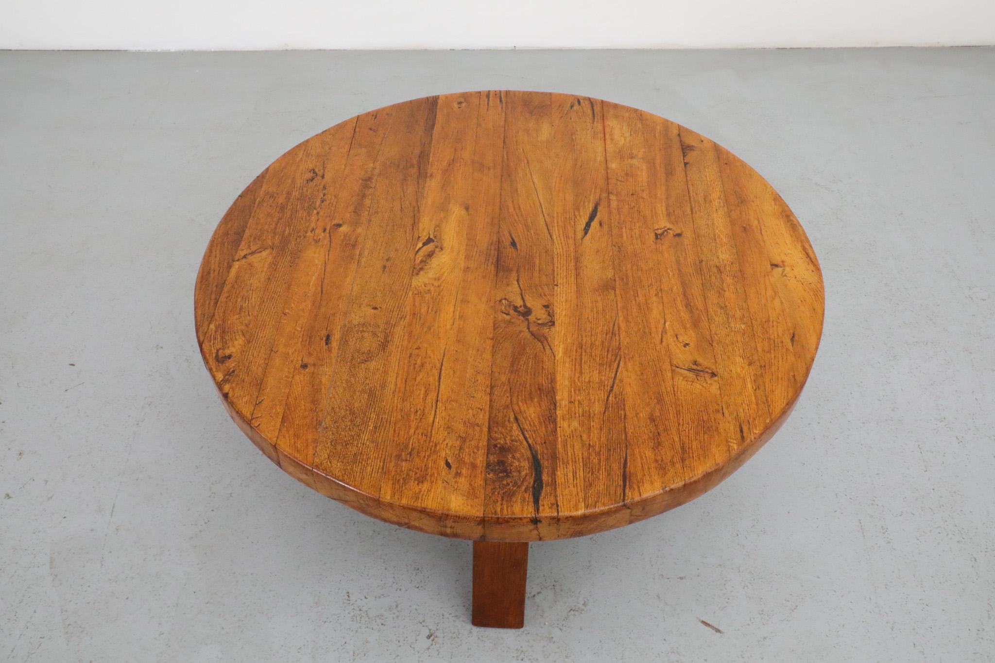 Mid-Century, Pierre Chapo Inspired, Brutalist Coffee Table Made From Solid Oak For Sale 4